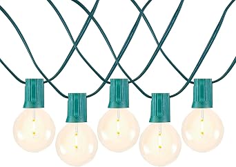 Novelty Lights 50 Feet G50 LED Patio String Light Set with 50 Bulbs, Warm White, Weather Resistant and Shatterproof Replaceable Plastic Globe Bulbs, Green Wire