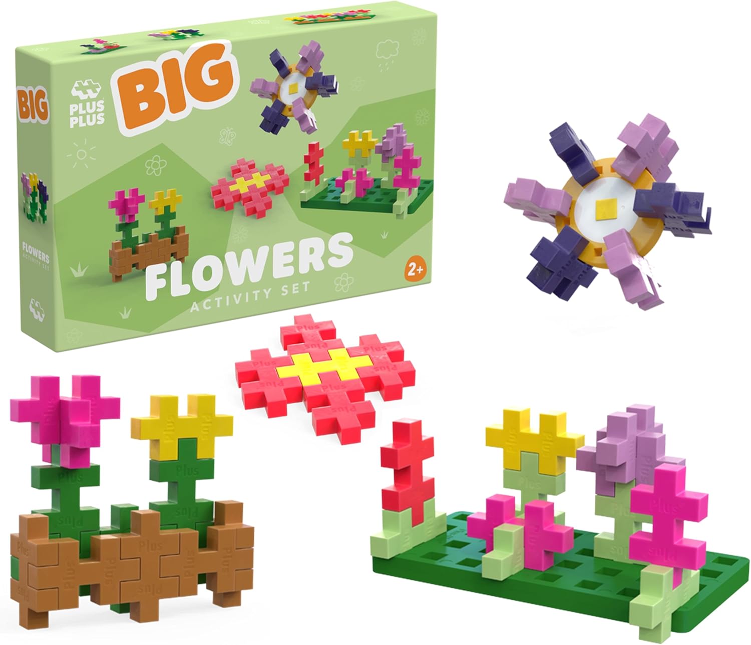 PLUS PLUS Big Activity Set, Flowers, 40 Piece - Construction Building Stem Toy, Interlocking Large Puzzle Blocks for Toddlers and Preschool