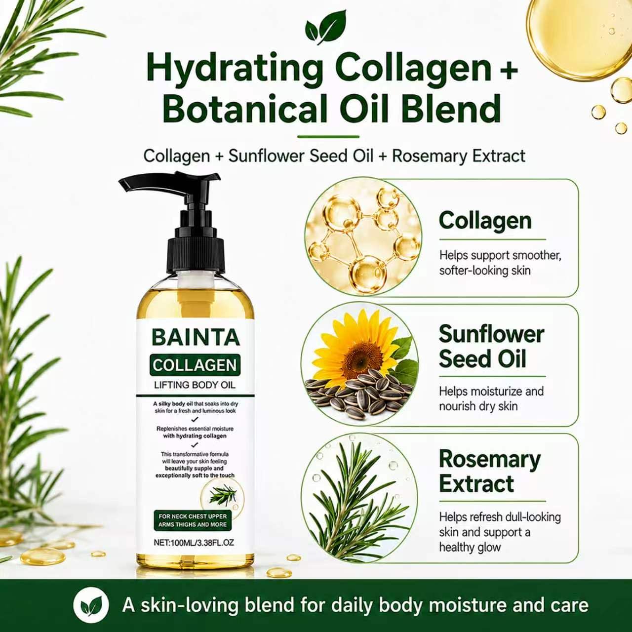 Collagen Oil for Skin Tightening, 2 Pack, Firming & Lifting Body Oil