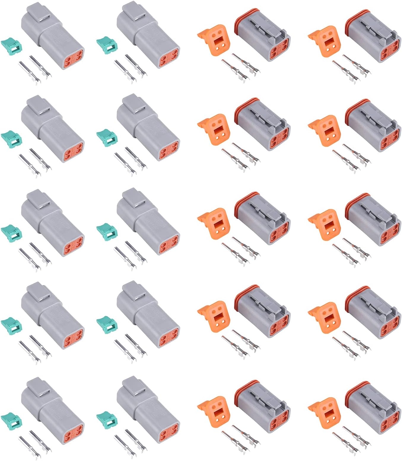 MUYI 10 Kit 4 Pin Way DT Series Connector Gray Receptacle IP67 Waterproof Heavy Duty 14-18 AWG 13 Amps Continuous DT04-4P DT06-4S w/Wedge Lock W4P W4S (10 Kits, 4 Pin)