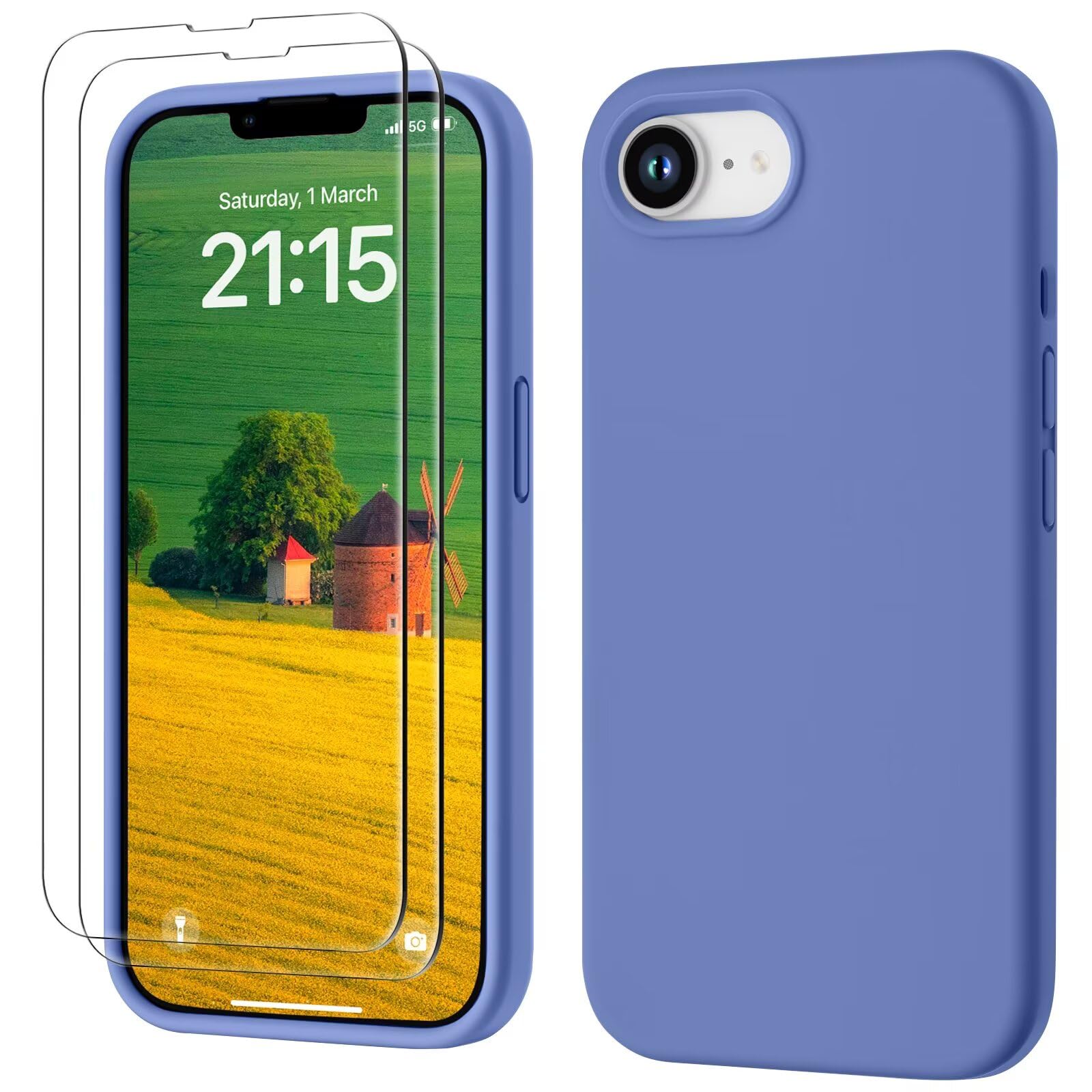 GOODVISH 3 in 1 Silicone Cover per iPhone 16e 6.1", Custodia con 2 Pellicola Vetro Temperato [Protezione Fotocamera] Protezione Anticaduta Case per Cellulare Antiurto Resistente, Blu