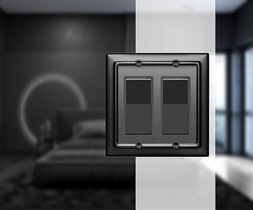 Miniatura 2 de Monarch Abode 19158 Placa decorativa de pared de aluminio con doble interruptor arquitectónico, placa de pared, 2 cuadrillas, negro mate