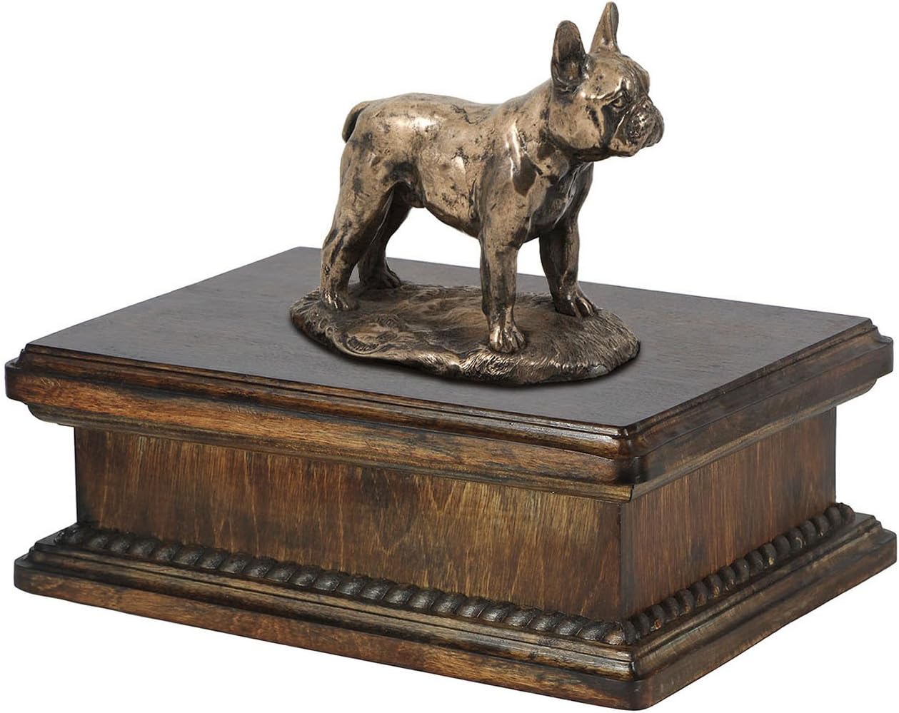 Art-Dog Custom Dog Mama Sitting Statue Memorial Urn - Handmade Cold Cast Bronze on Birch Base – Sturdy and Stylish Urn for Dog’s Ashes – 24,5x29x21cm – 5l – English Bulldog II