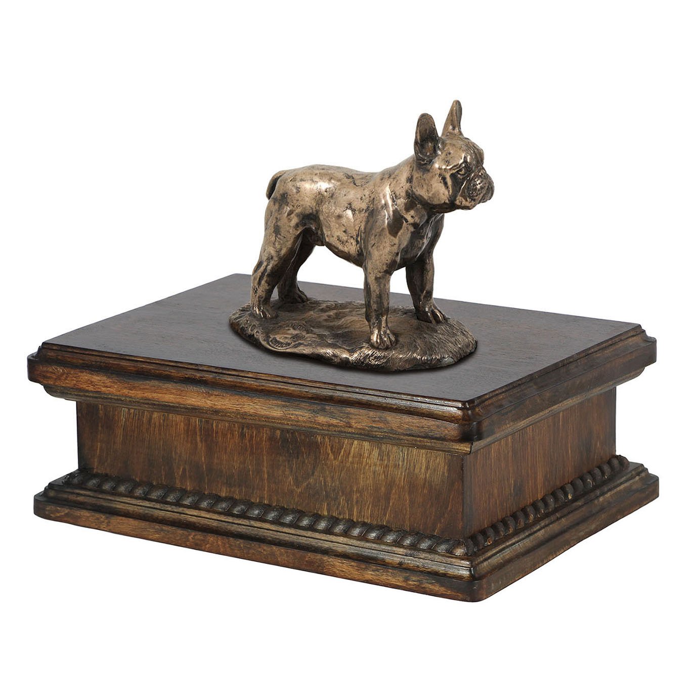 Urne pour les cendres de chien Bouledogue Anglais grande taille en bois