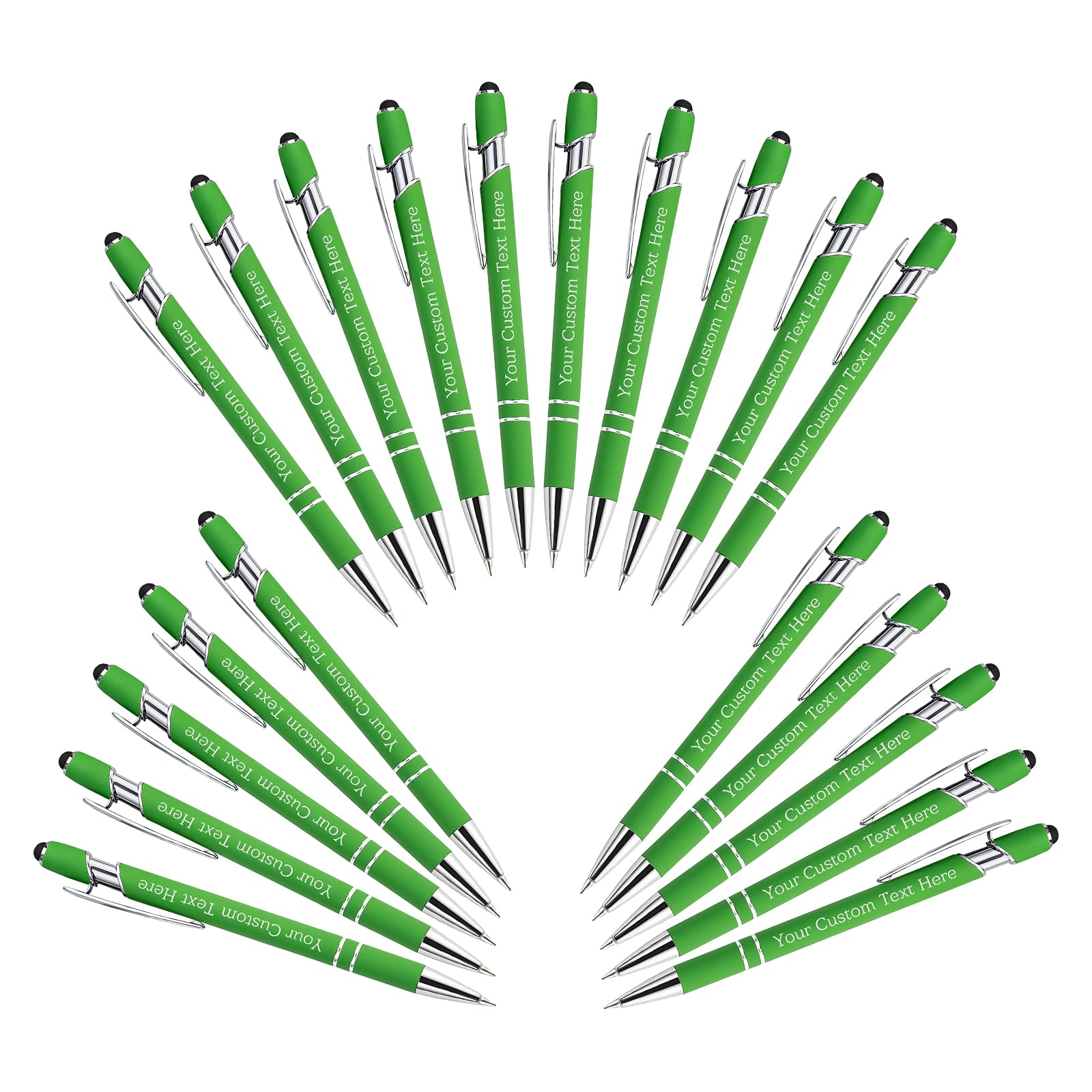 Personalised Custom Pens Bulk Free Engraving with Name Message Customised Ballpoint Pens with Stylus for Business Office Graduation Customised Gifts for Men Birthday Christmas (20 Pcs Light Green)