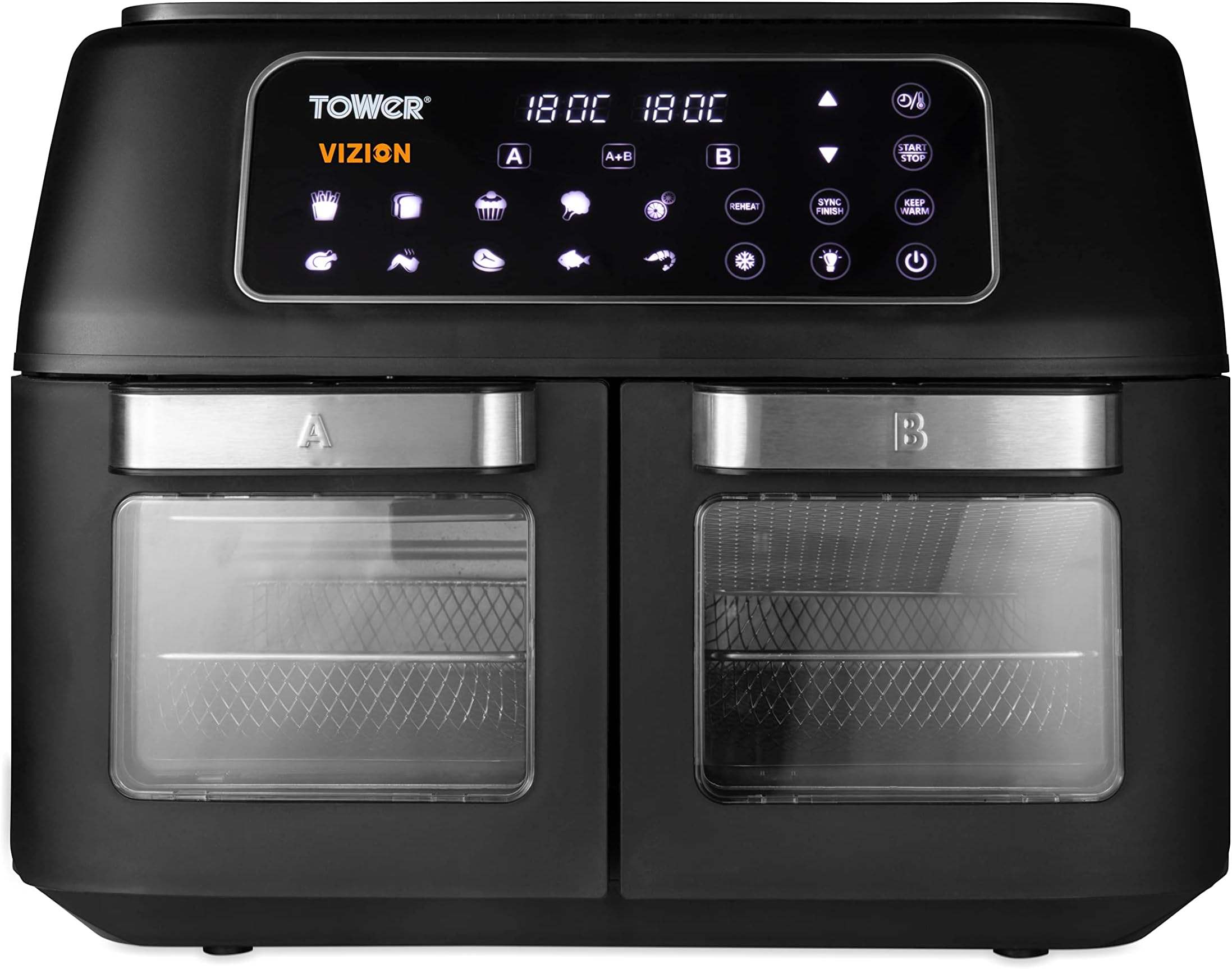 โ Tower T17102 Vortx Vizion Dual Compartment Air Fryer Oven with Digital Touch Panel, 11L, Black