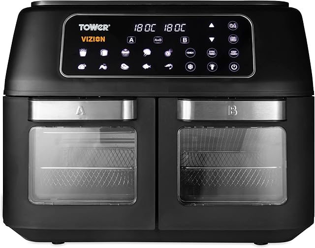 Tower, T17102, Vortx Vizion Dual Compartment Air Fryer Oven with Digital Touch Panel, 11L, Black