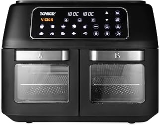 Tower T17102 Vortx Vizion Dual Compartment Air Fryer Oven with Digital Touch Panel, 11L, Black