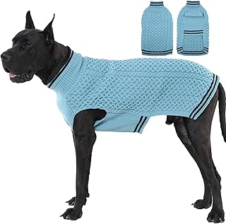 Great Dane Sweater, Fall Turtleneck Knit Sweaters for Extra Large Dogs, Soft Stretchy Fleece Pullover for Non-Restriction,Winter Warm Dog Christmas Sweater, Blue XXXXXL