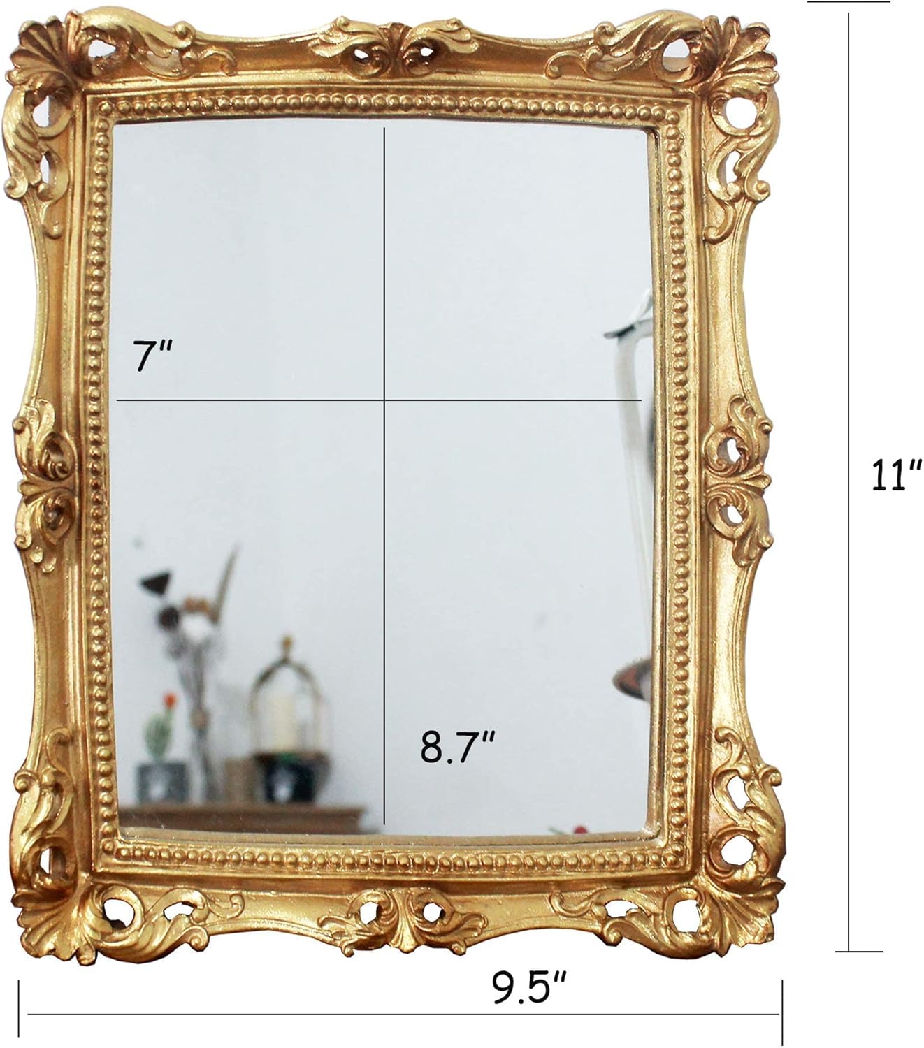 Funerom Vintage 11.6X 9 inch Decorative Wall Mirror Gold Shield Shape 11 x 9.5 inch Mirror Square Antique Gold
