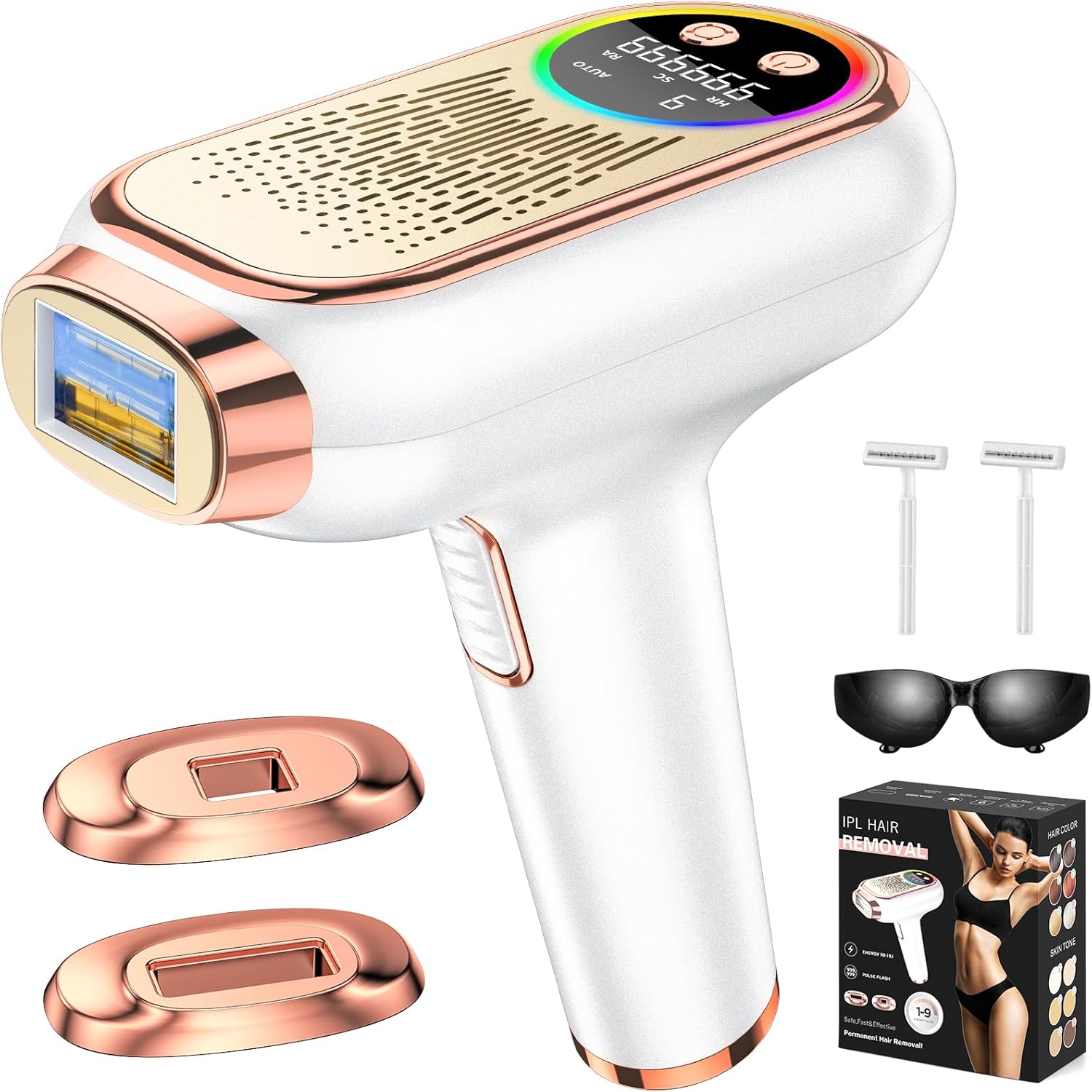 NIKYJM IPL Geräte Haarentfernung Laser, 6,8 cm² Großkaliber Schmerzfreie Haarentfernungsgerät mit 3 Funktionen HR/SC/RA, 9 Energiestufen für Männer Frauen Ideal Gesicht Bikini Körper