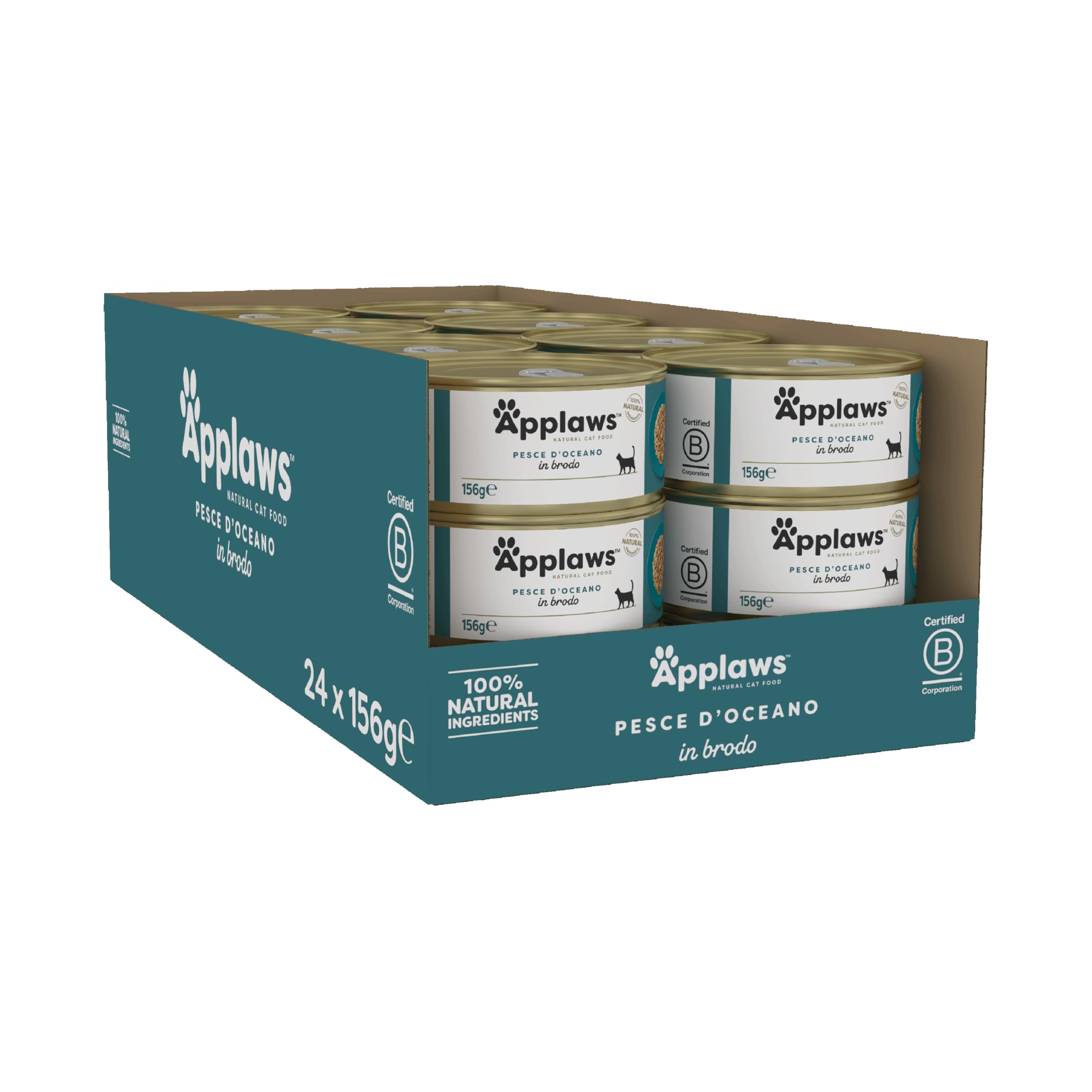 Applaws 100% Natural Cibo Umido per Gatti, Gusto Pesce Oceano - Confezione da 24 lattine da 156 g