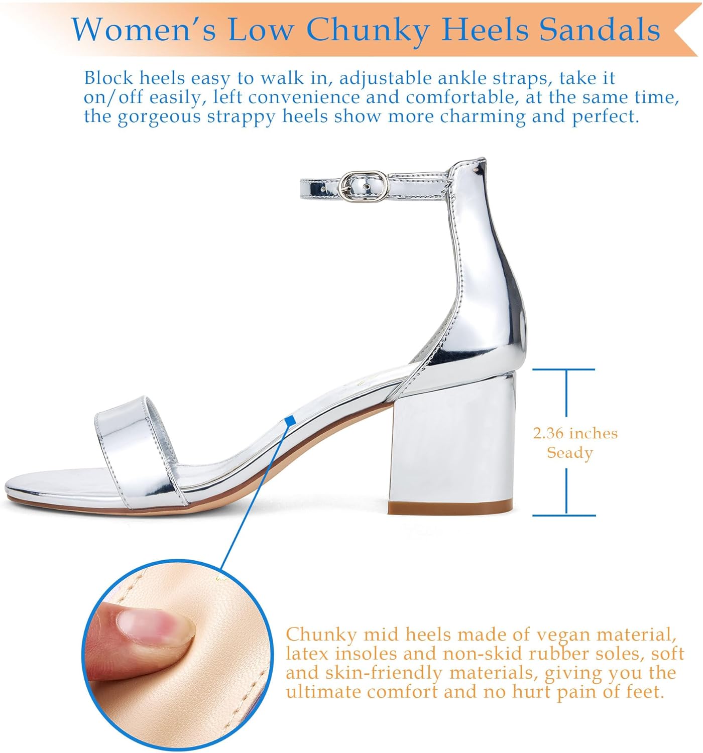 GENSHUO Women's Low Block Heel Sandals Strappy Open Toe Dress Heels Comfortable Sexy Cute Ankle Strap Wedding Party Prom Summer Heeled Shoes - Image 5