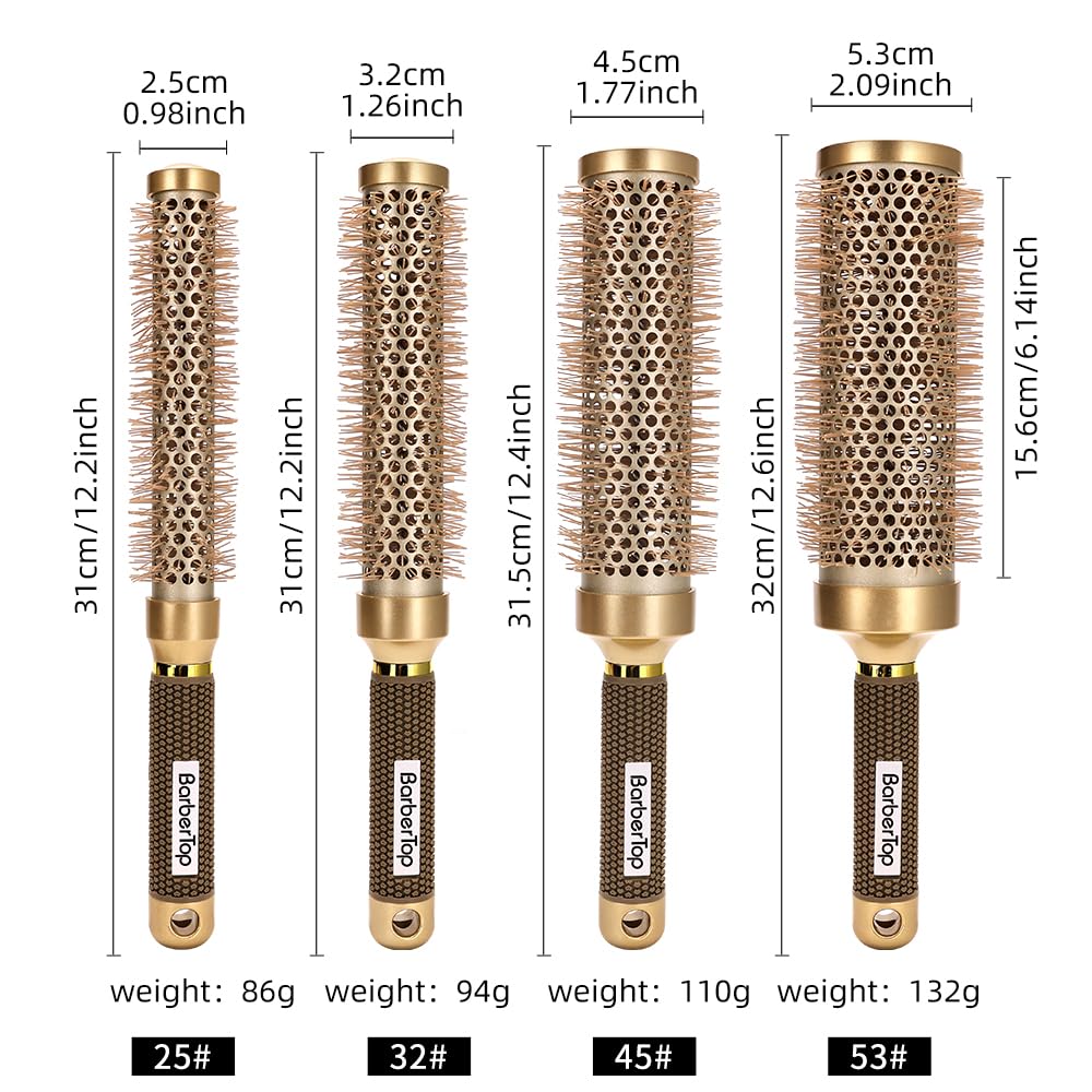 4-Piece Round Hair Brush For Blow Drying, Blow Drying & Styling Roller Brush for Blow Drying, for Women, Volume & Shine, Brown, Hair Brush for Thick Hair