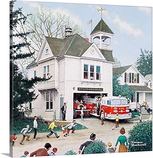 CANVAS ON DEMAND The New American Lafrance Is Here! Canvas Wall Art Print by Norman Rockwell, Classic, Vintage, Home Decor, Design Artwork,36" x36in