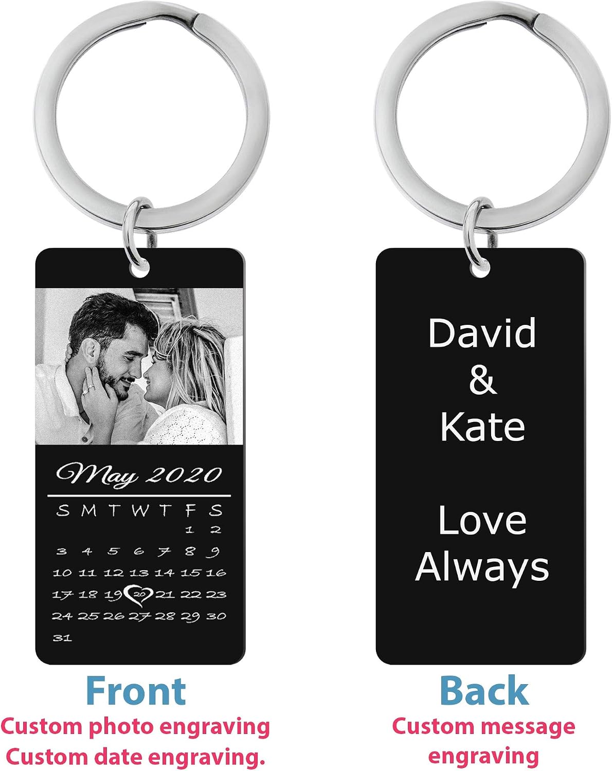 Qina C. Personalized Calendar Photo Name Engraved Custom Pendant Key Chain