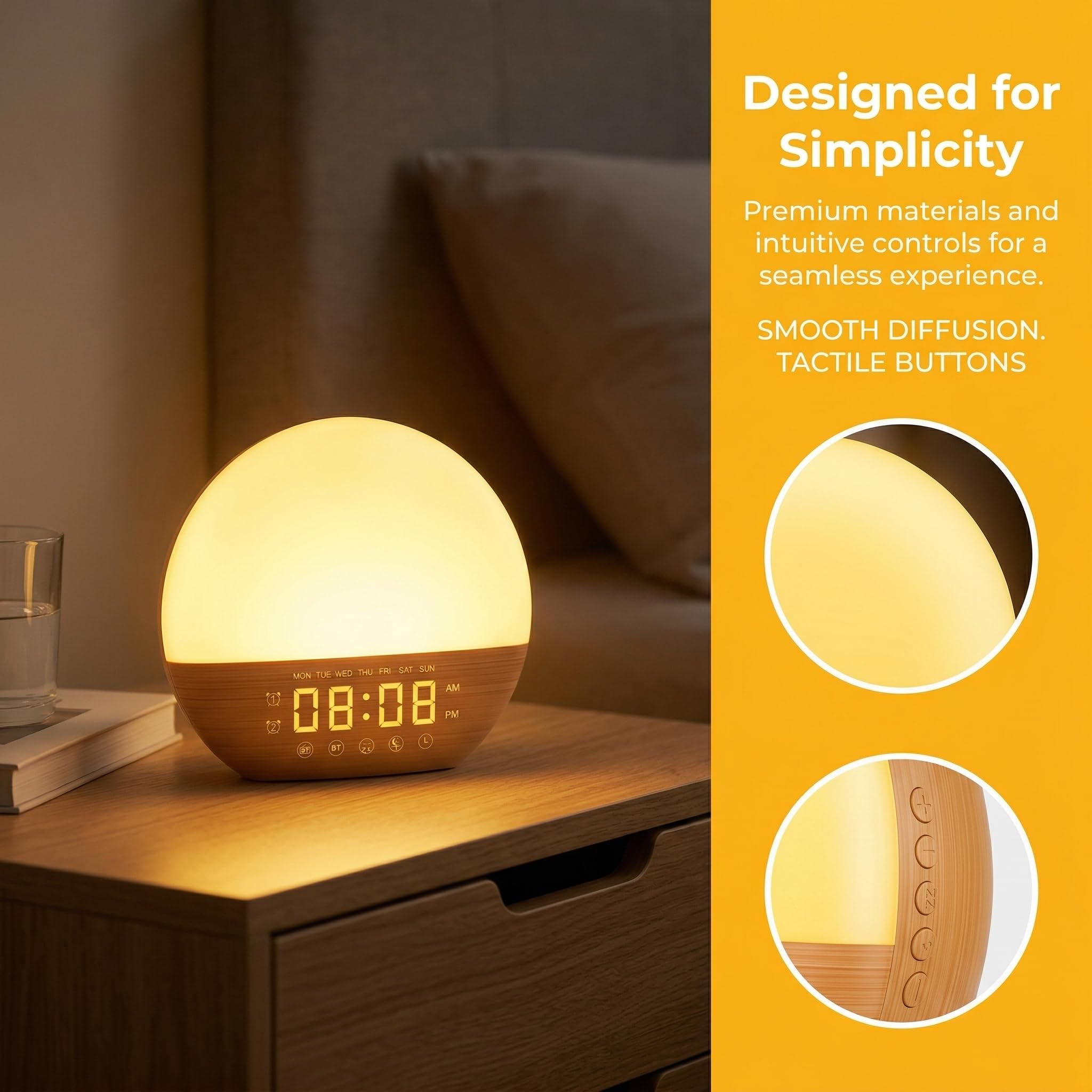 Réveil Simulateur D'aube & Crépuscule,Réveillez- Vous Naturellement,Réveil Lumineux Simulateur D'aube,Radio Eveil Matin Lumière Lampe De 20 Niveaux,7 Sons Naturels Fonction Snooze 18 Couleurs (B#)