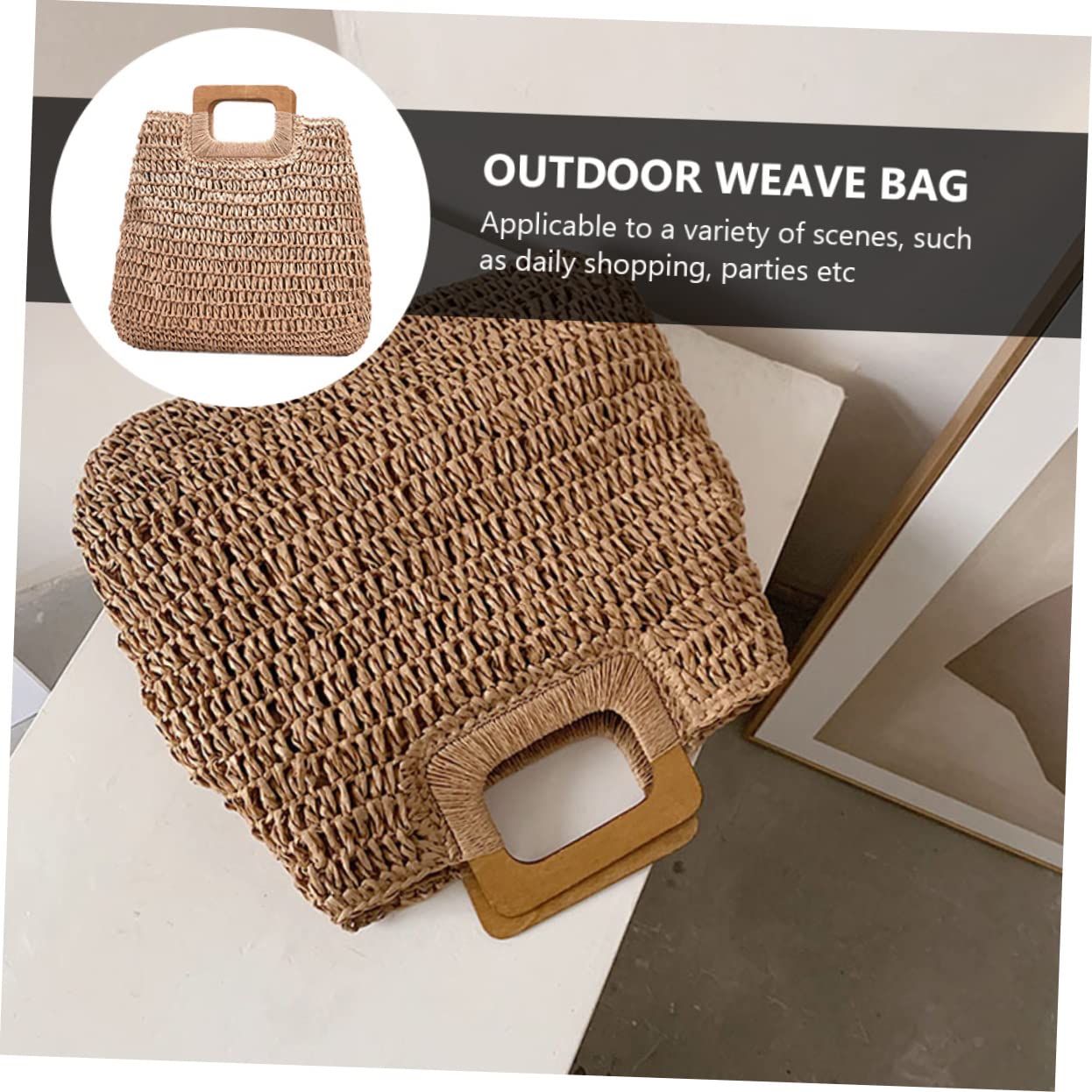 1pezzi Borsa Intrecciata Mano Per Ragazze Semplice Borsa Tote Estiva Mare Spiaggia Custodia Estiva Alla Moda Per Shopping e Spiaggia