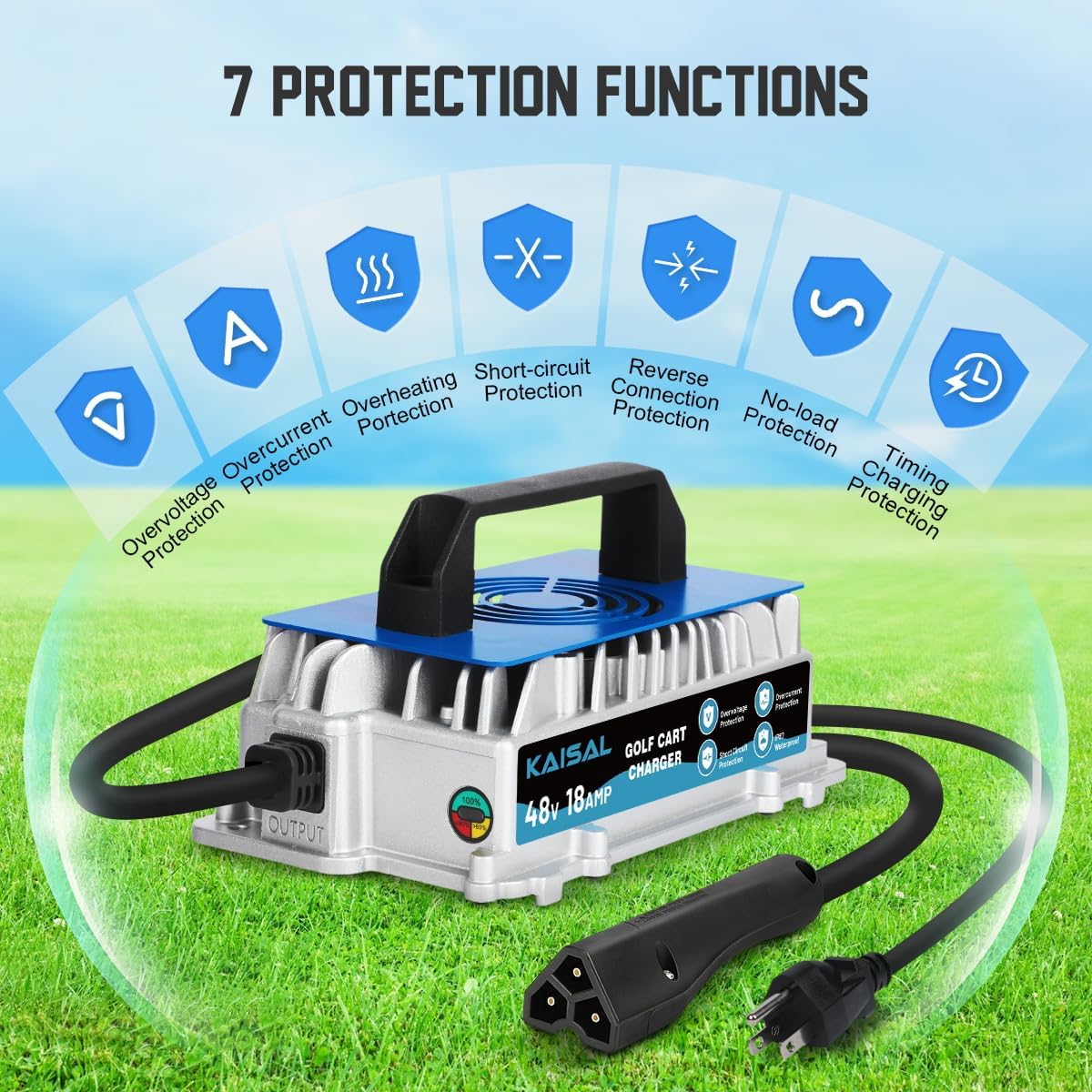 EZGO Golf Cart Charger 48 Volt 18 AMP Golf Cart Battery Charger 1250W for 48V EZ-GO RXV & TXT IP67 Waterproof 48V EZGO Charger 4-6 hrs Full Charge, 16FT Cable, for Lead-Acid Battery - Image 7