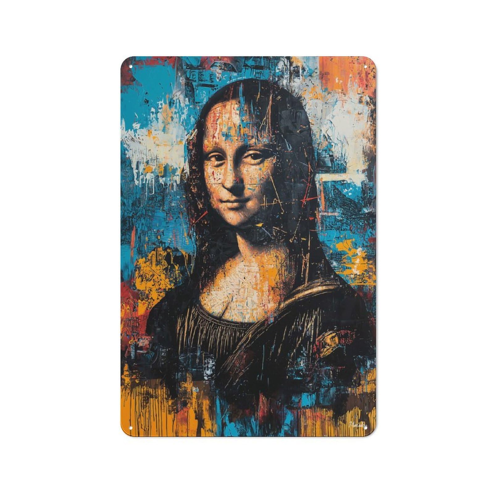 Junmoney Expressionist Mona Lisa Metal Wall Sign 30X20cm Featuring For Café Or Restaurant, For Vintage Wall Decor Fans, For Metal Sign Collectors