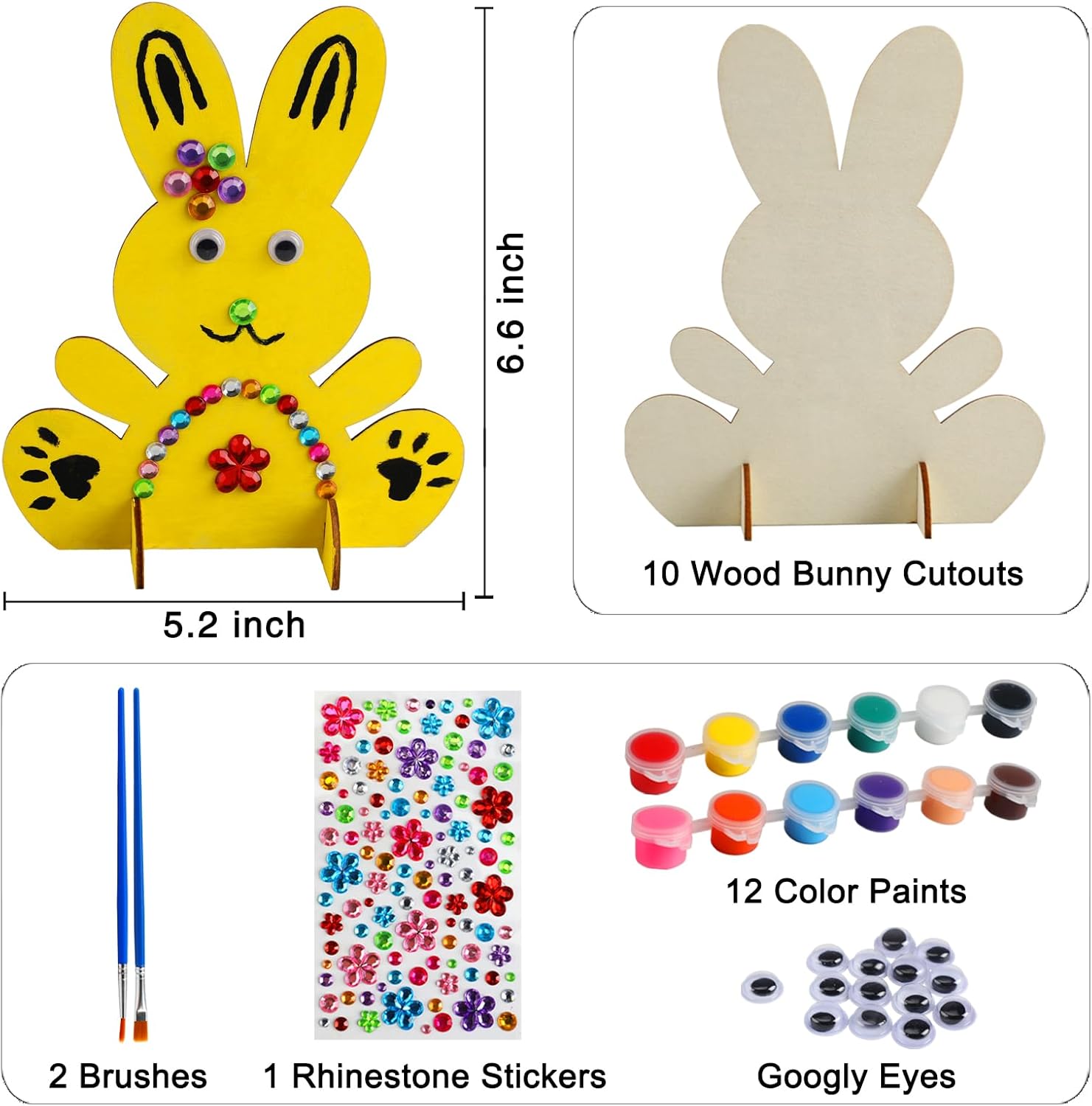 Worgree Easter Crafts for Kids, 10pcs Wooden Bunny Cutouts Arts and Crafts Painting Kits for Kids Boys Girls 4-8 8-12 Easter Basket Stuffers Party Favors Activities Gifts Spring Home Decorations