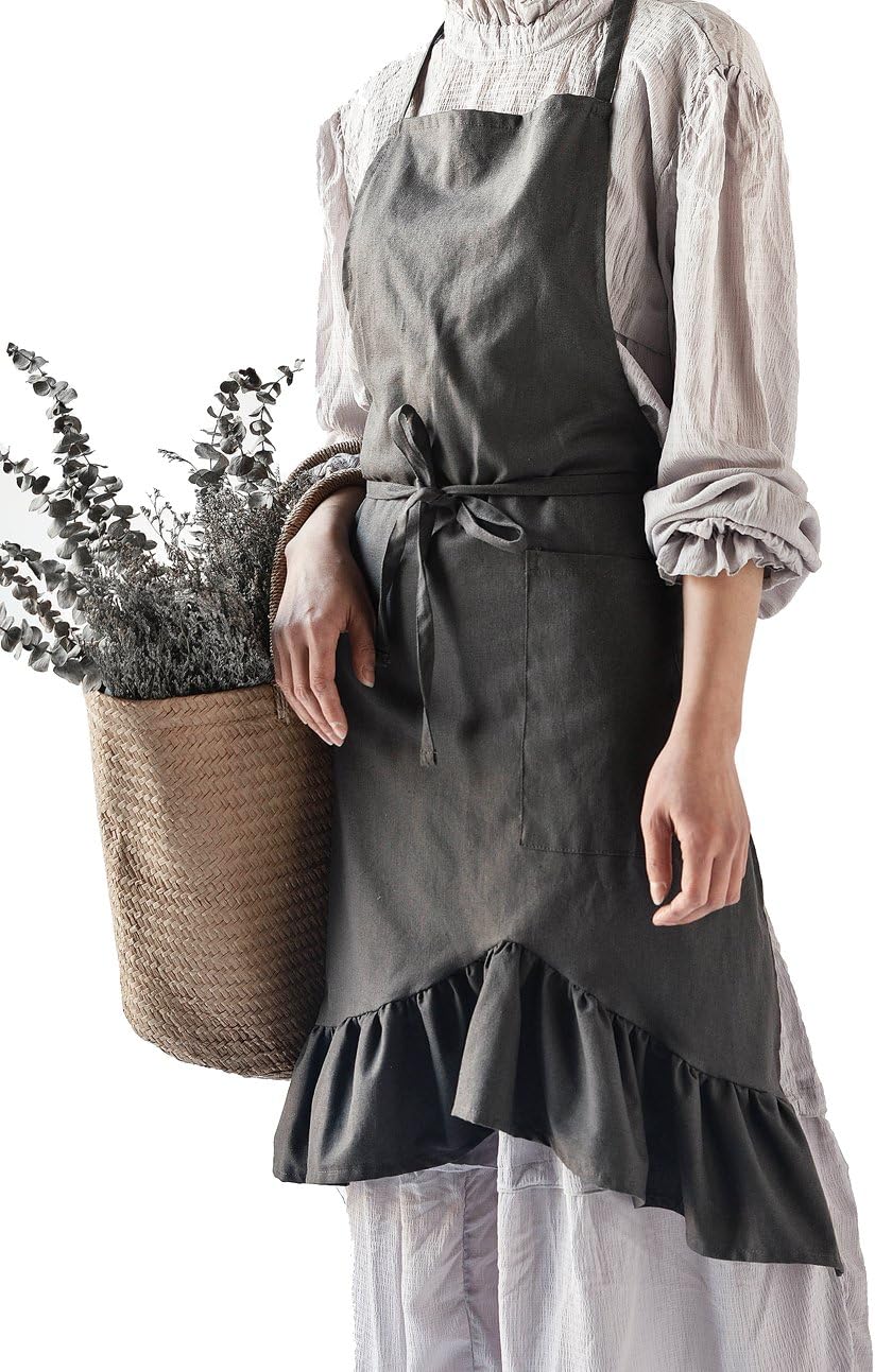 Jevopan Women Bib Kitchen Apron Lady's Fashion Cooking Baking Kitchen Aprons with The Tail of Evening Dress Design (Dark Grey)