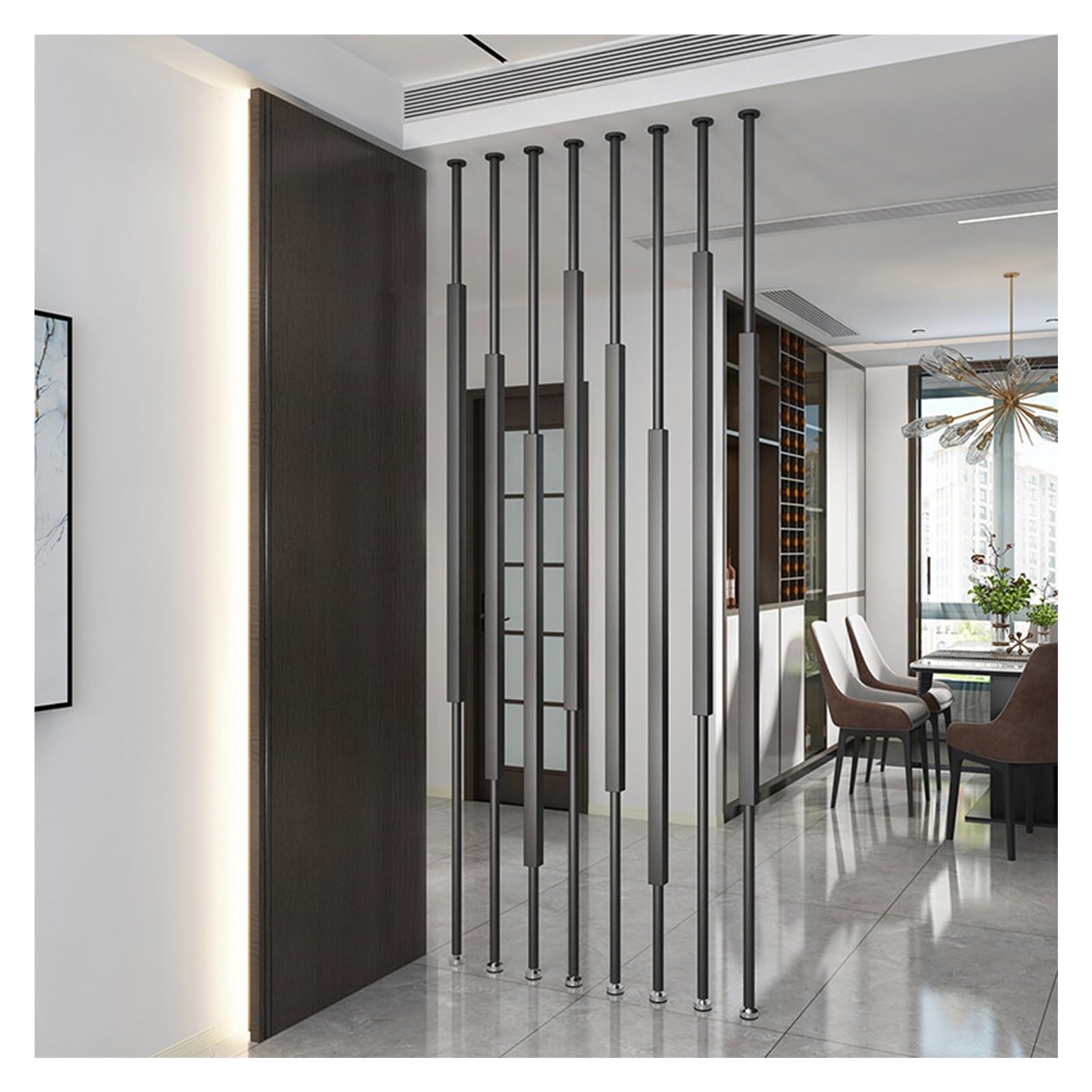 HAIXHX 8pcs Freestanding Metal Vertical Room Divider, Modern Square Bar Partition Separator, Decor Screen for Home Entryway & Office(Black,7.05ft/215cm)
