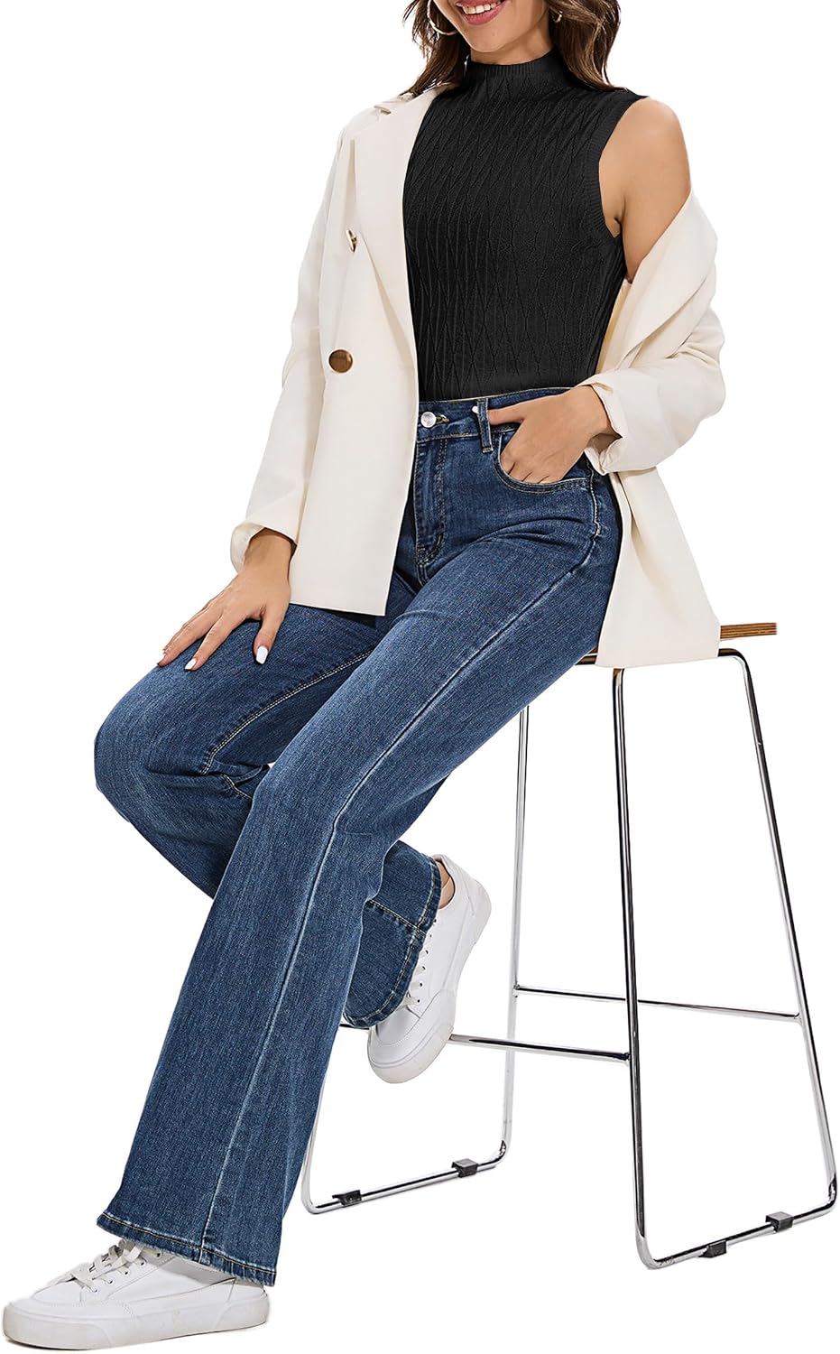 Totatuit Sleeveless Turtleneck Tops for Women Mock Turtle Neck Sweater Vest Casual Knit Pullover Tank Top 2025 Trendy Clothes