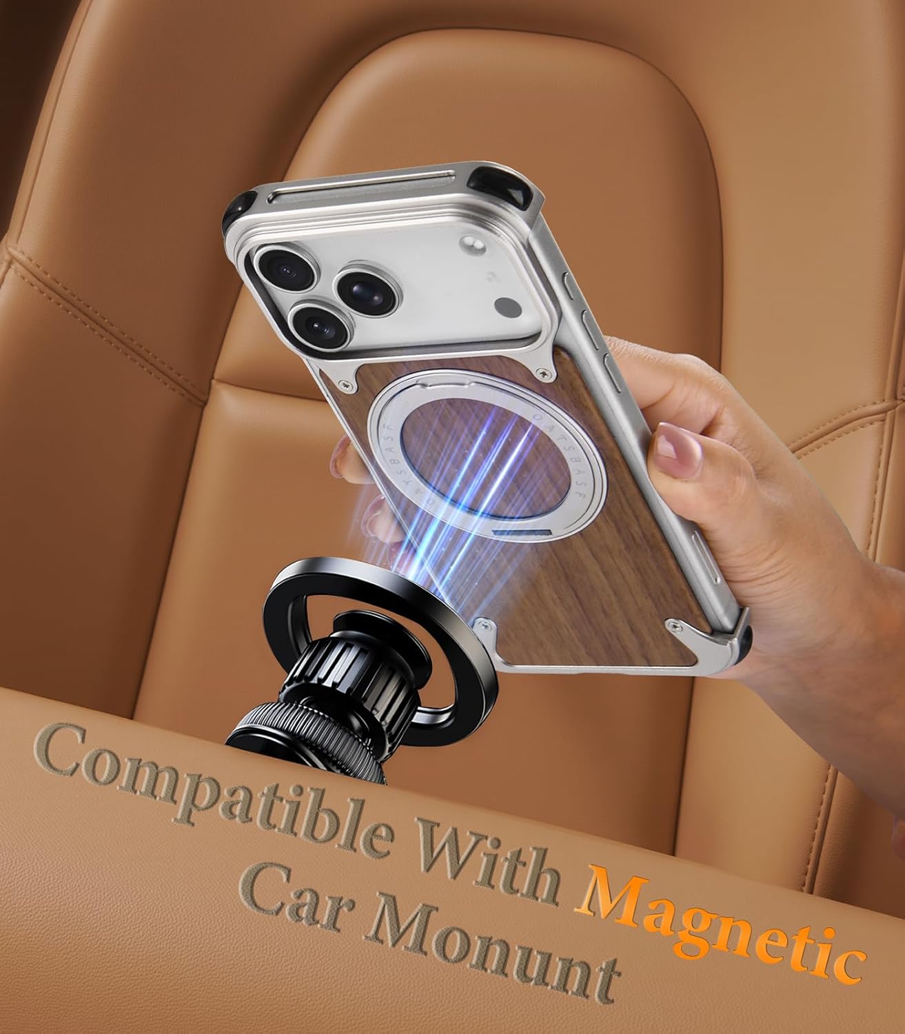 for iPhone 17 Pro Case with Stand,Frameless Anti-Scratch Solid Wood Shockproof Protection Phone Cases,Bezel Less 360° Rotatable Magnetic Kickstand Cover for iPhone 17 Pro(Silver)