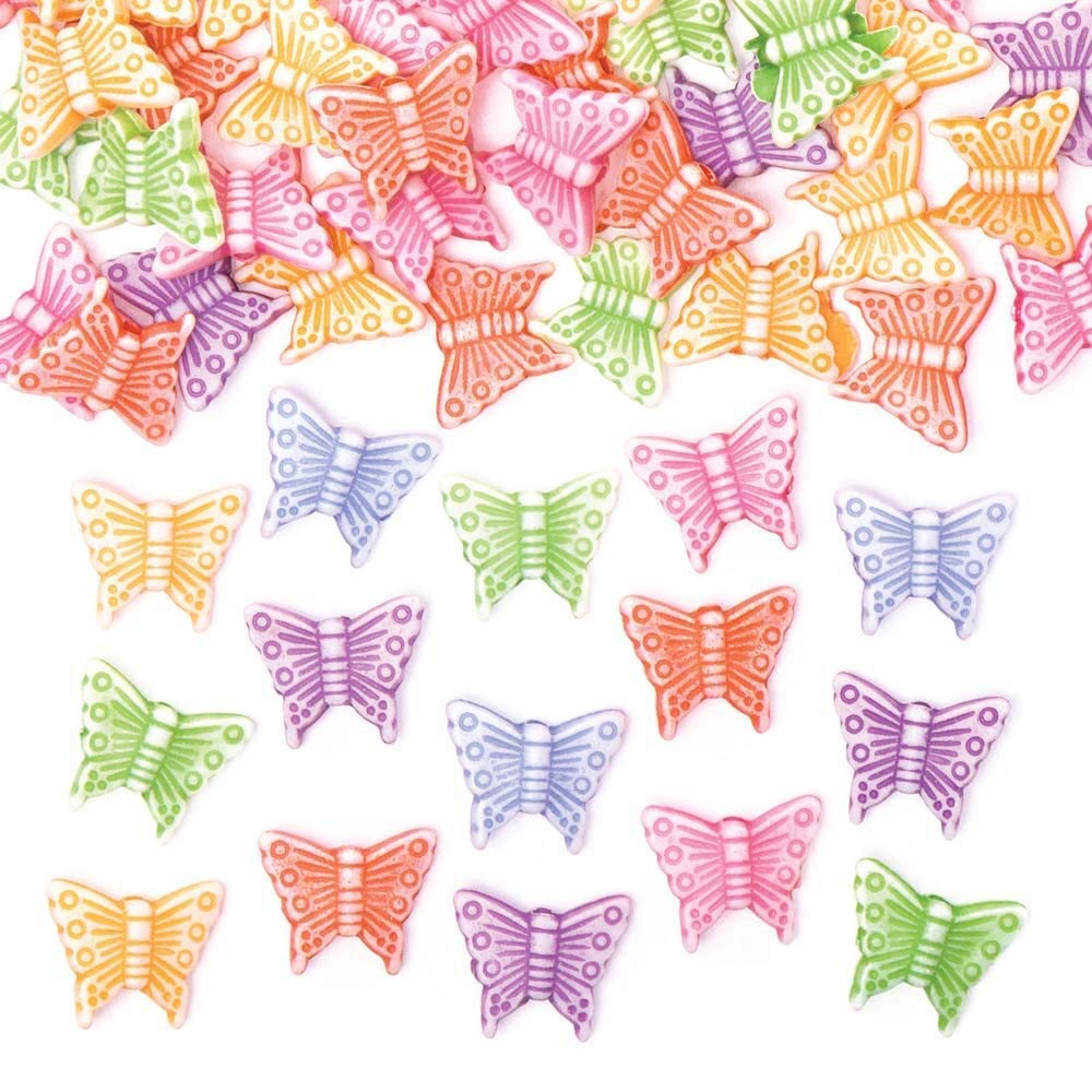 Baker Ross FE303 Butterfly Kids Craft Beads, Pack of 400, Multi Coloured Embellishments for Children's Jewellery Making