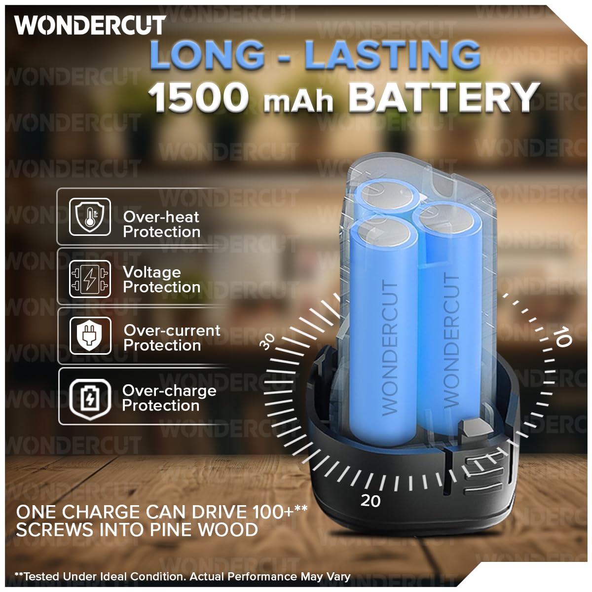 Wonder Cut 12V Cordless Drill Driver WC-CD1007-B |18 Settings |1450 RPM | 10Mm Keyless Chuck | LED Light | 2-Speed Mode | 1500Mah Battery | 2 Battery | 27 Accessories | Home & DIY Projects, Multicolor product image 7