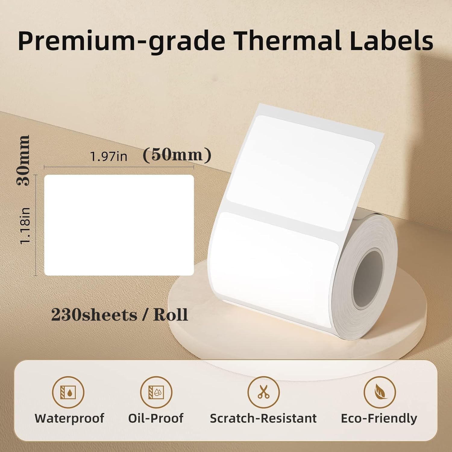 6Rolls Label Tape for NIIMBOT B1/B21/B3S Printer, (1380Pcs in Total) Thermal Sticker Labels Waterproof Anti-Oil Paper White 50 * 30mm