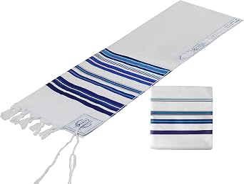 Zion Judaica Bnei Ohr Wool Tallit Prayer Shawl with Matching Talis Bag Multi Blue Stripes - Certified Kosher - Israel Import