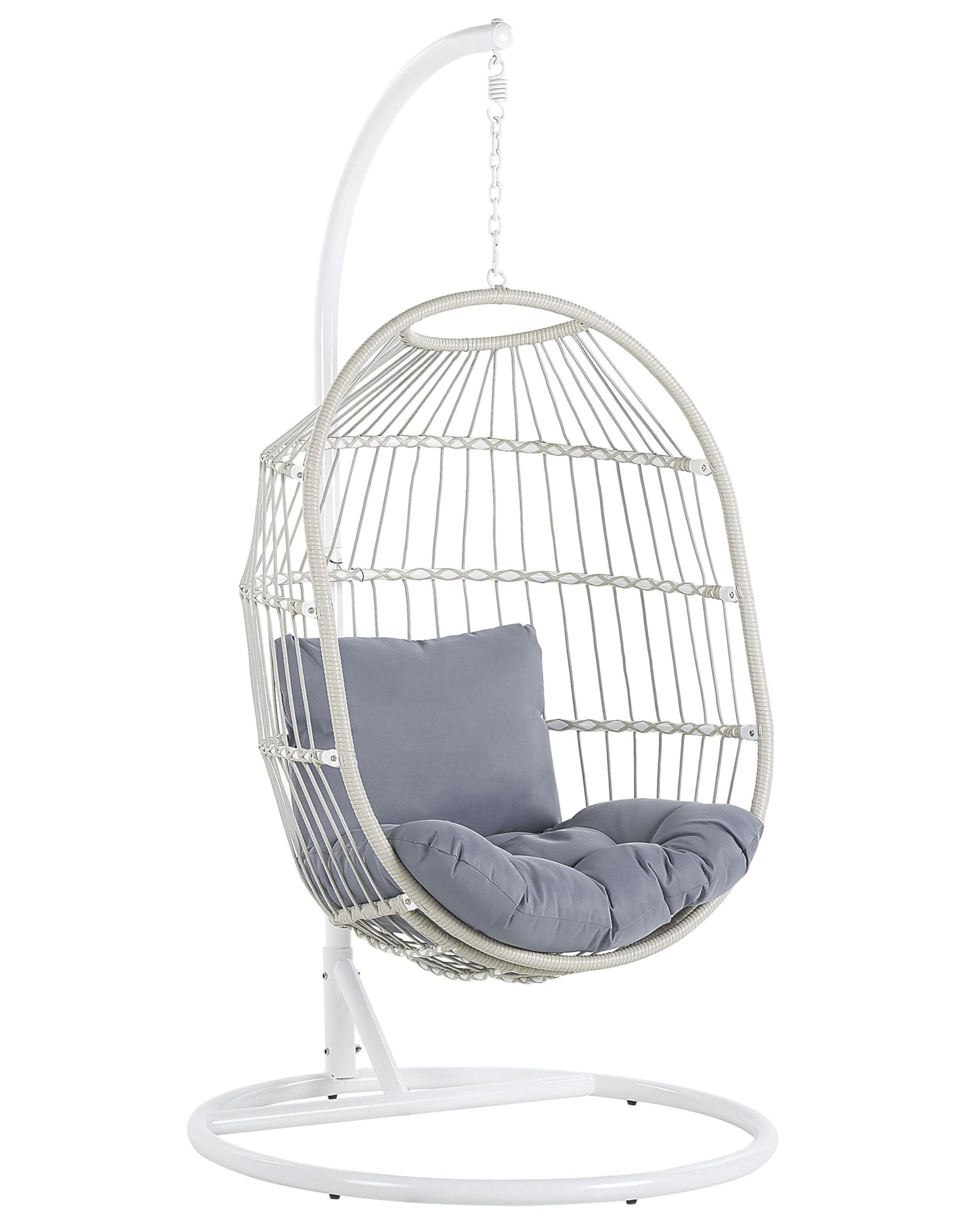 Fauteuil Suspendu avec Coussin et Support Blanc ø 102 cm en Polyrotin Très Cozy pour Maison Style Boho Beliani