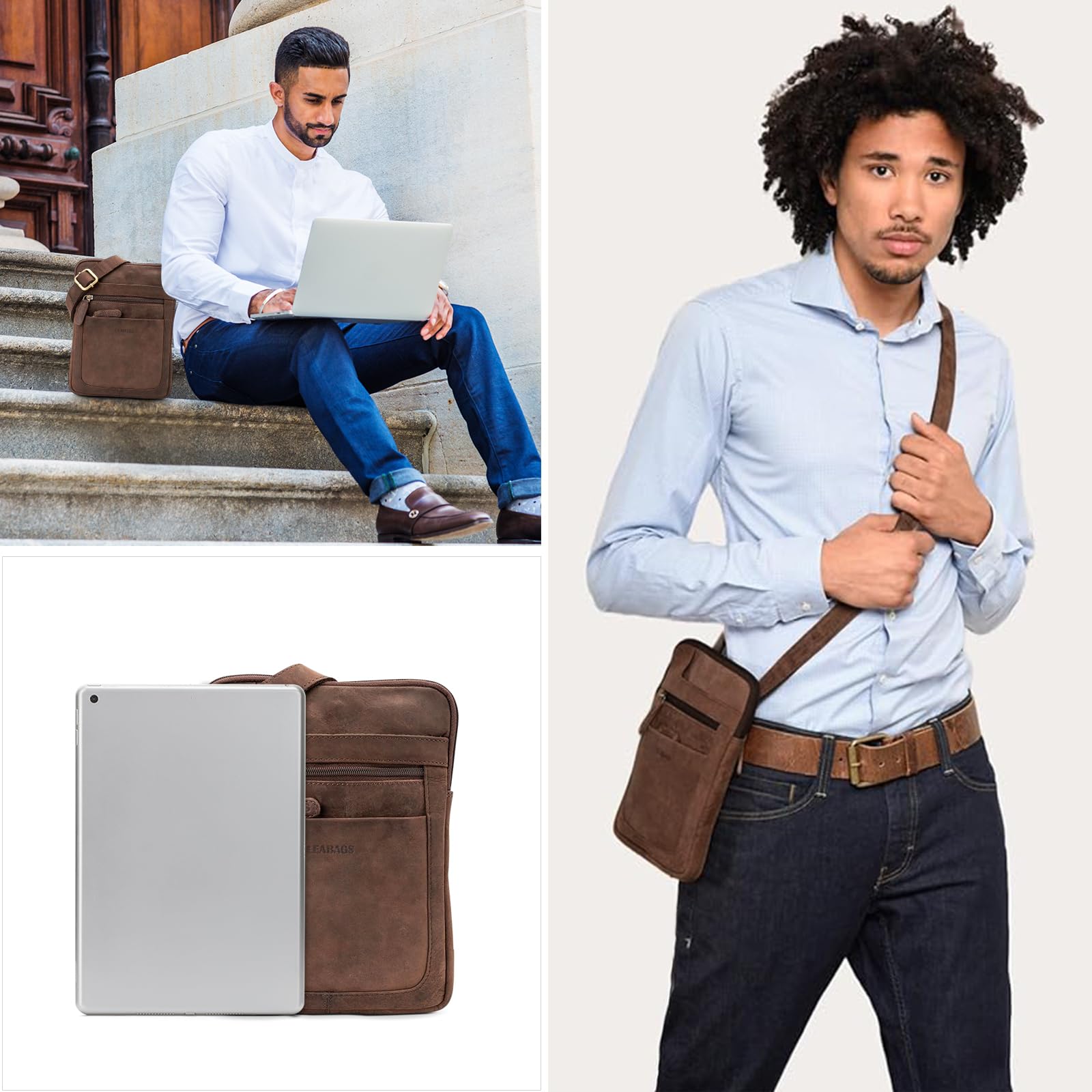 LEABAGS Borsa in Vera Pelle a Tracolla per Uomo e Donna | Messenger da Lavoro | Borsello da Trasporto a Mano | Cow Saddle Horse