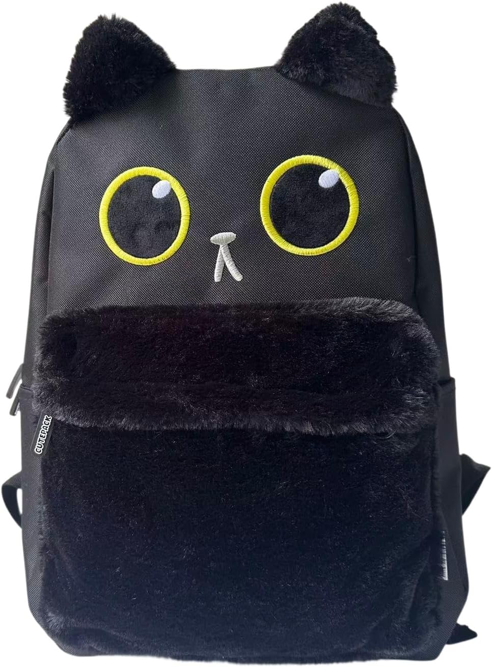 Kawaii Backpack with Cute Fur 3D Cat Face Fluffy Casual Aesthetic Daypack Simple Laptop Backpack Waterproof Travel Rucksack for Women Men (Black Cat)