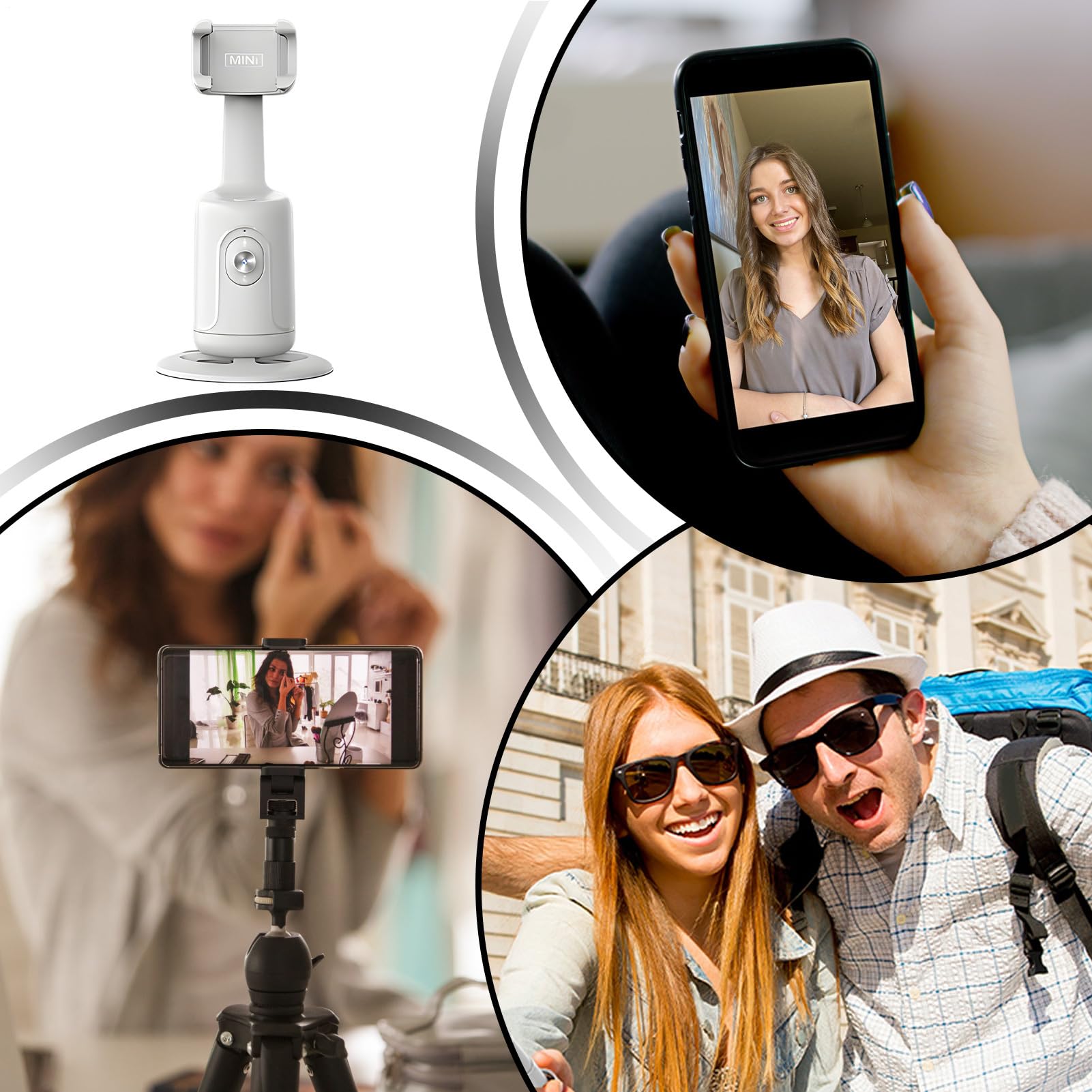 Supporto per telefono intelligente con monitoraggio del viso automatico: treppiede per registrazione e streaming a mani libere, supporto per telefono da tavolo per matrimoni, giochi, lavoro in ufficio