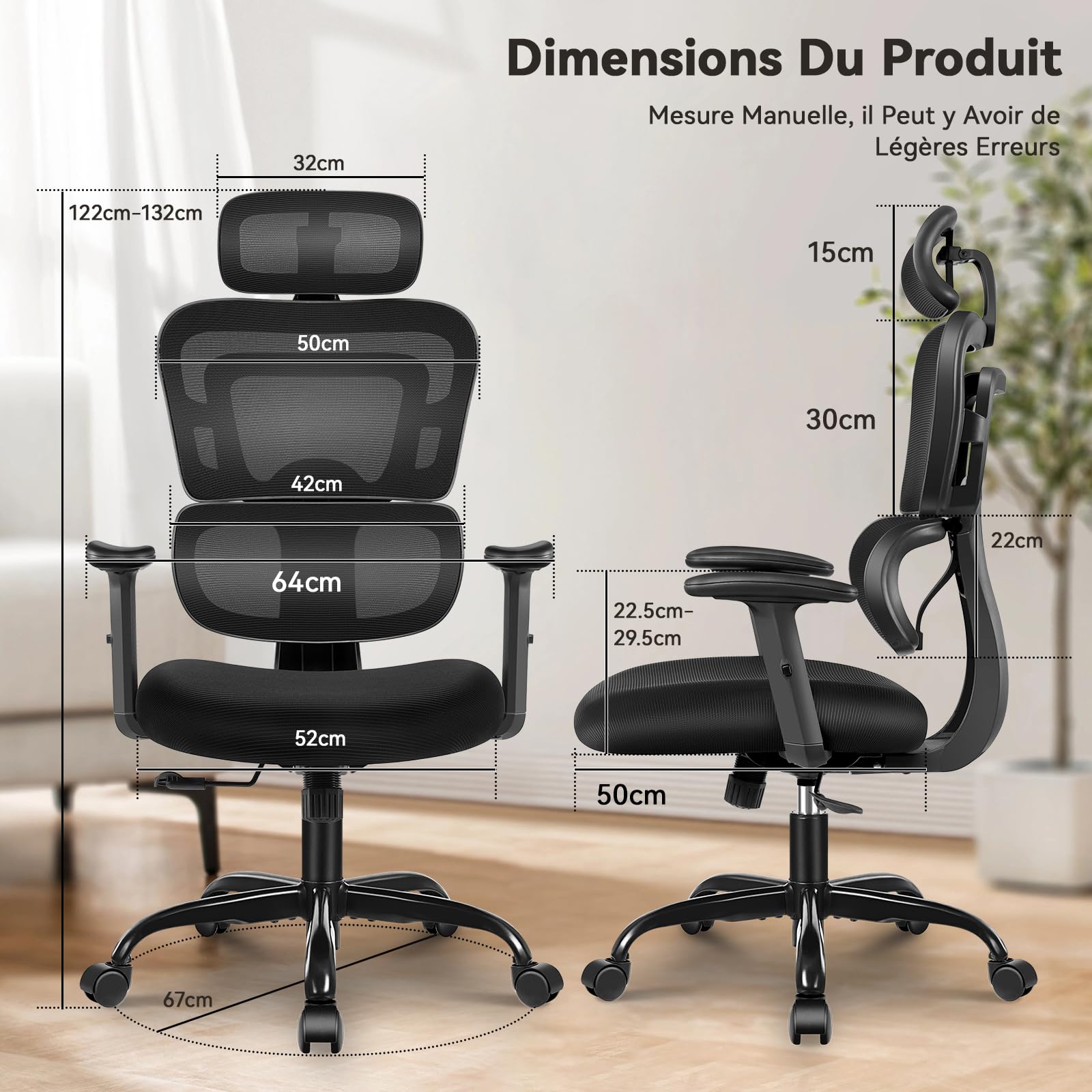 Chaise de bureau ergonomique, chaise de bureau réglable à 4 vitesses, soutien lombaire réglable Chaise de bureau ergonomique, chaise de bureau réglable à 4 vitesses, soutien lombaire réglable