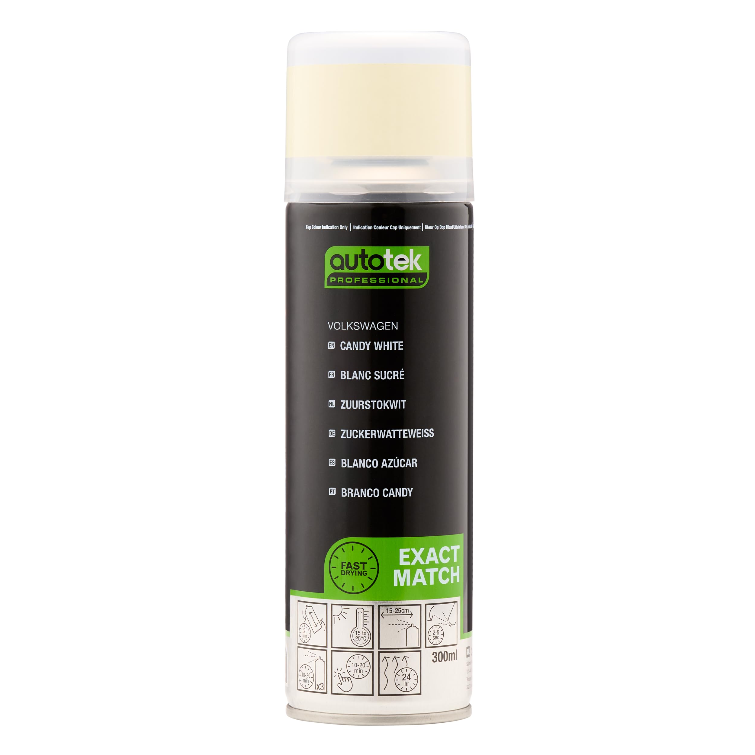 Autotek Professional Exact Match Car Spray Paint, Volkswagen Candy White Aerosol Spray, 300 ml