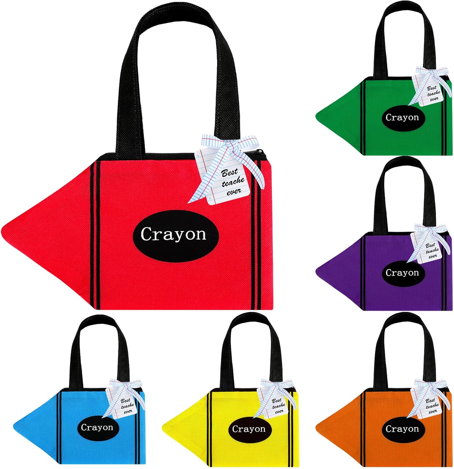Bulyoou 24 Pcs Crayon Graduation Gift Bag Teacher Appreciation Gifts Preschool Graduation Goodie Bag Non Woven Crayon Handbag with Cards Stationery Organizer for Back to School Party Classroom Decor