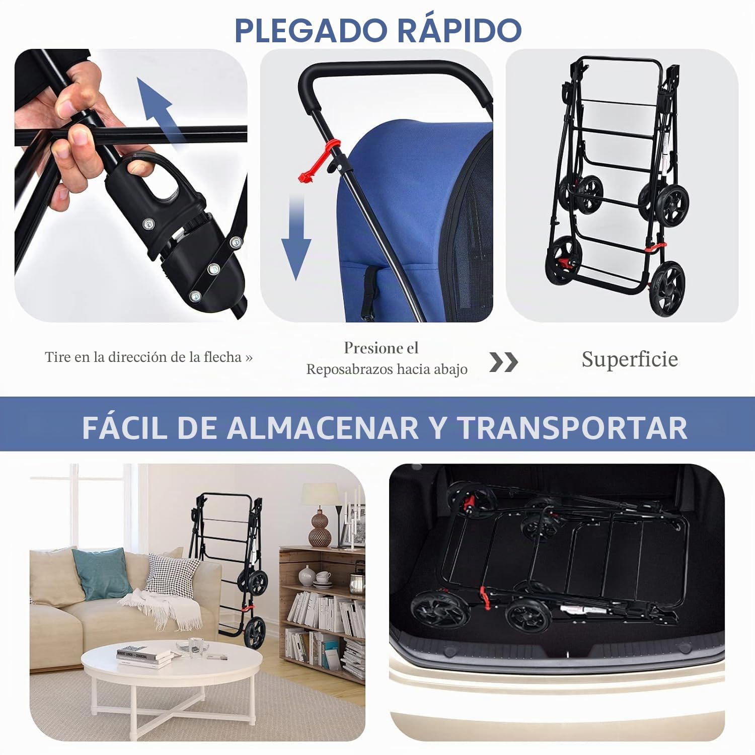 FANTASK Carrito para perros de 2 niveles con ventana de red y soporte para bebidas, cochecito para mascotas de hasta 16 kg, para 2 perros pequeños, gatos, cochecitos y remolques en azul