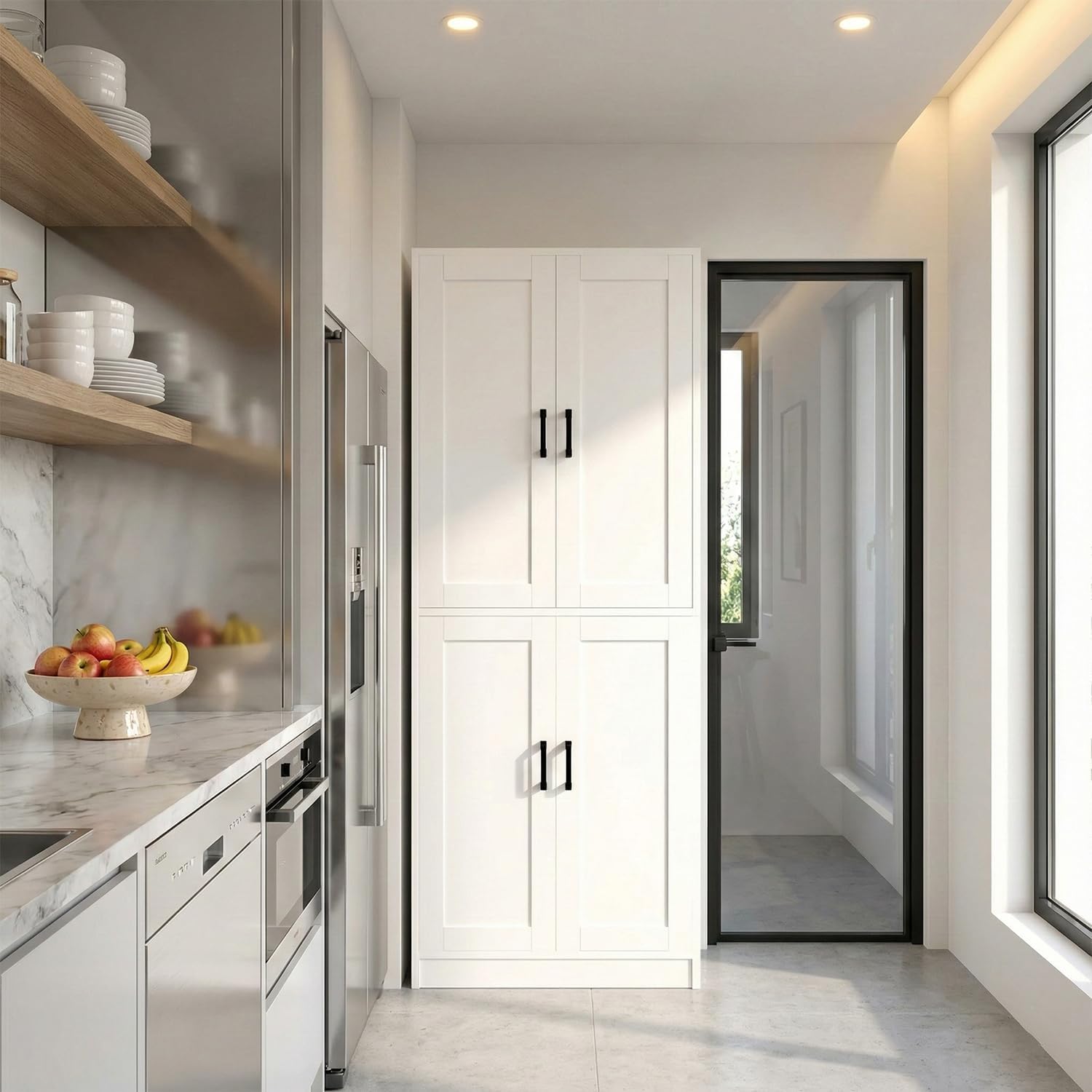 71" Tall Kitchen Pantry Cabinet, Freestanding Food Storage Organizer with Doors & Adjustable Shelves, Large Utility Hutch Cupboard for Dining Room, Living Room, Bathroom & Home Office, White