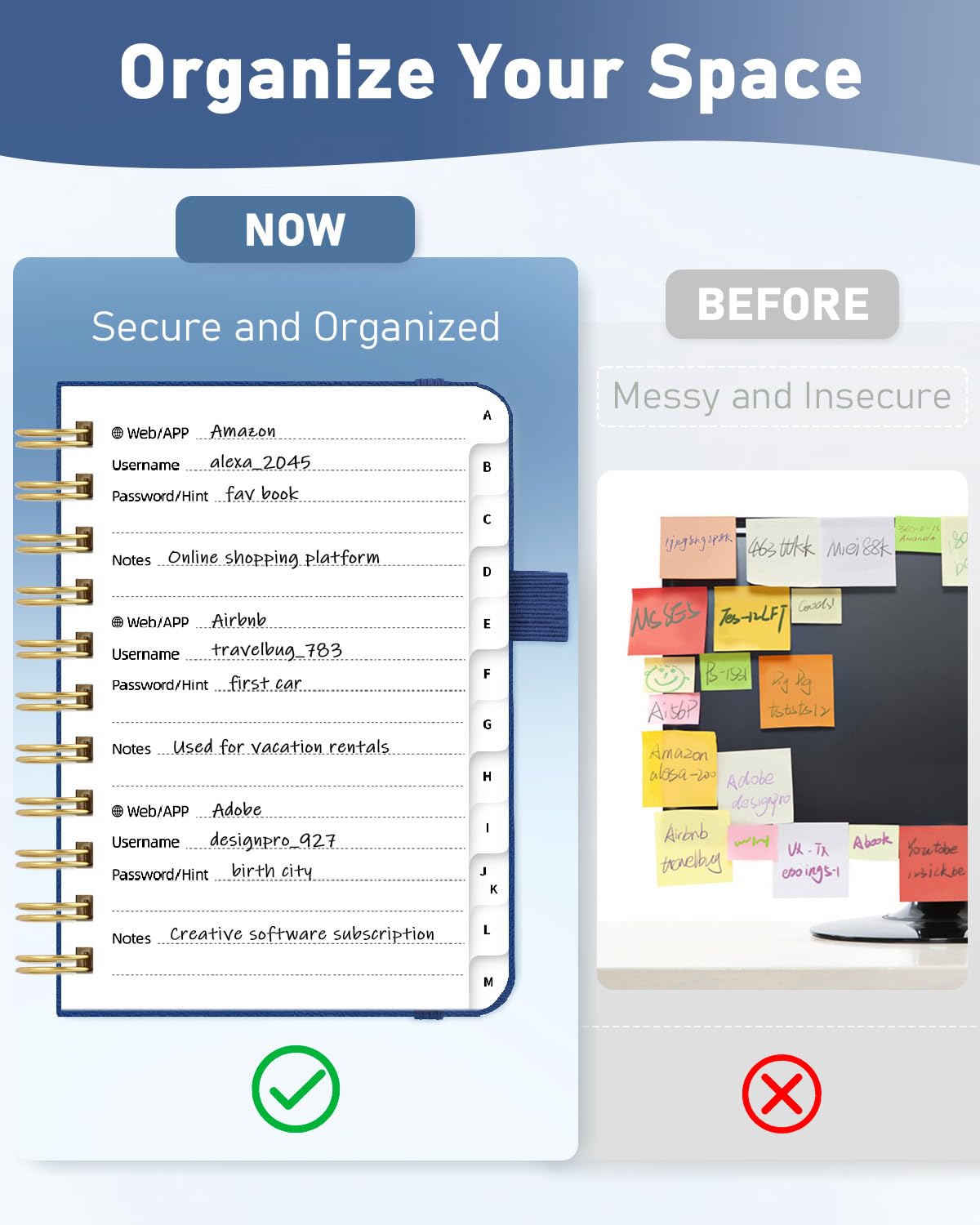 WEMATE Spiral Password Book with Alphabetical Tabs - Image 2