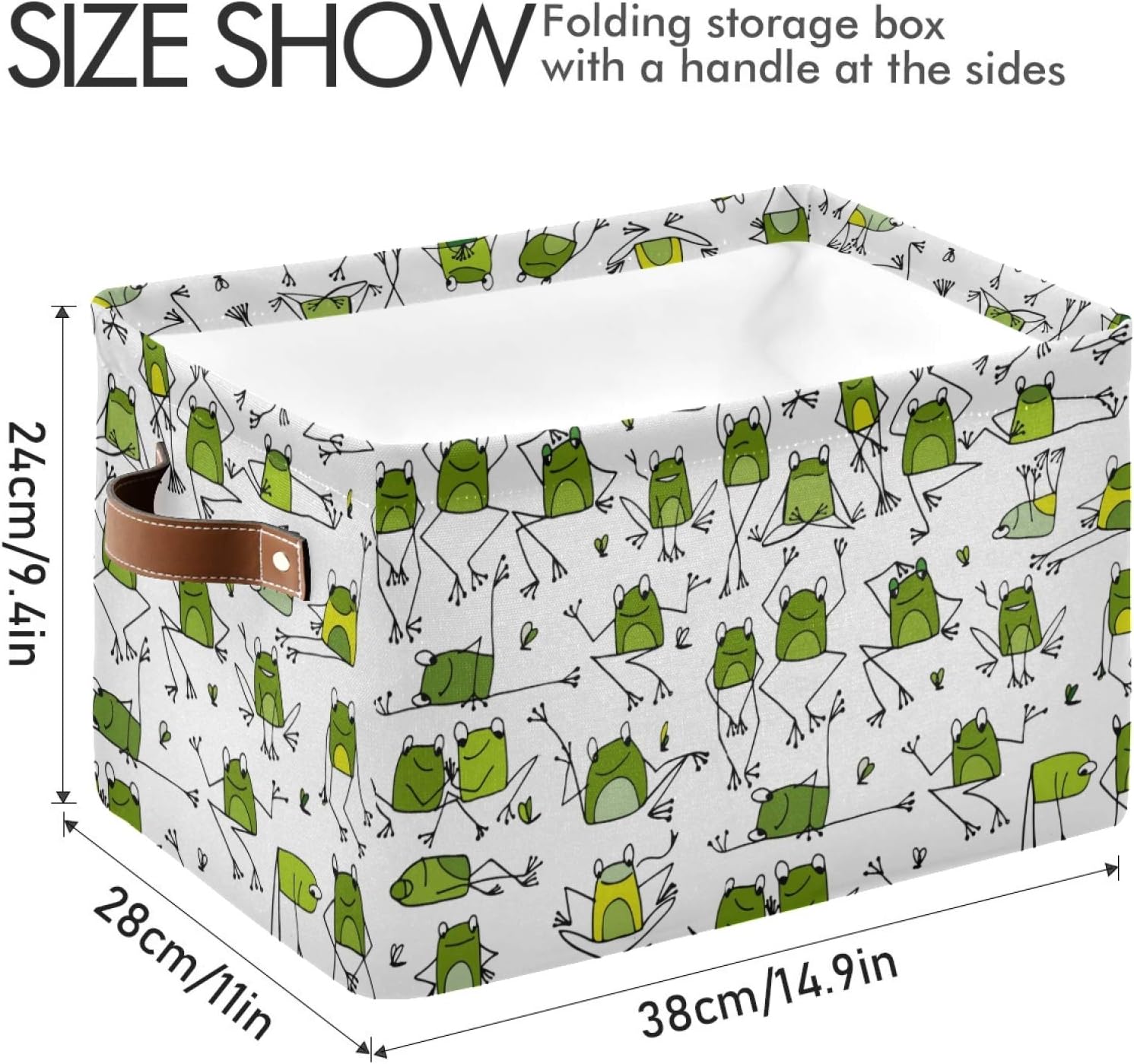 susiyo Large Foldable Storage Bin Funny Frogs Fabric Storage Baskets Collapsible Decorative Baskets Organizing Basket Bin with PU Handles for Shelves Home Closet Bedroom Living Room-2Pack