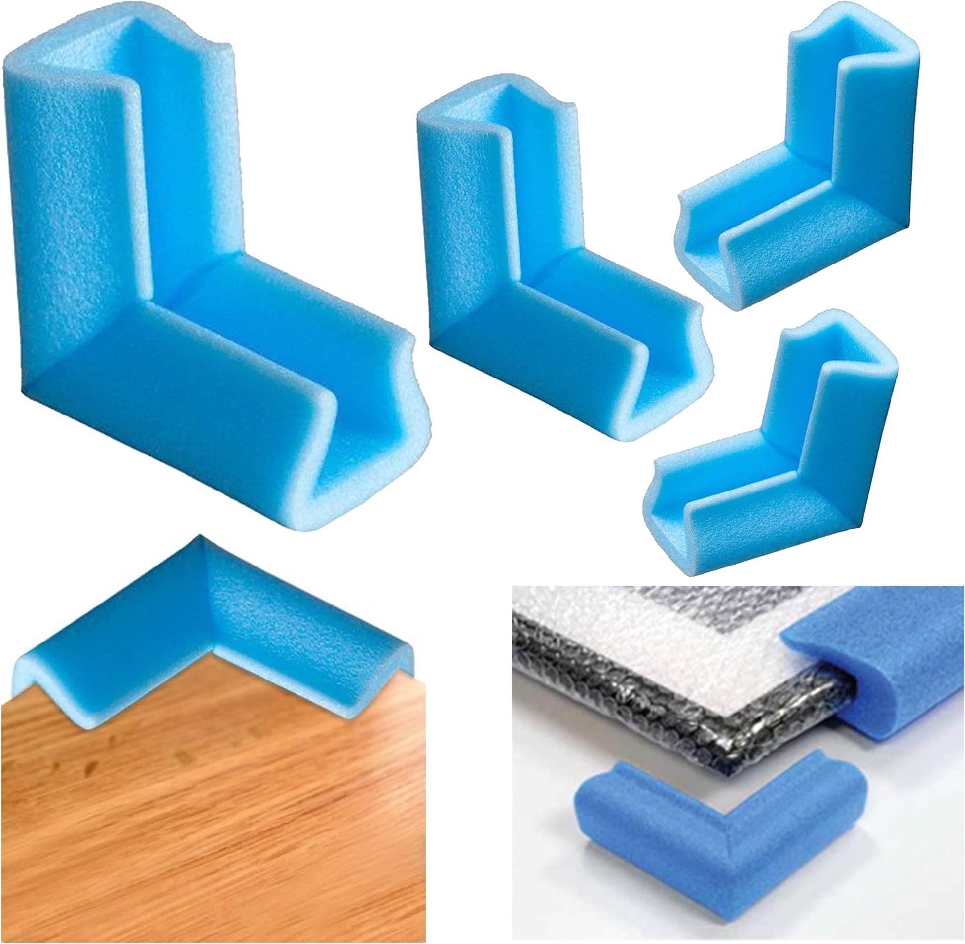 BBP Express Corner Guard Protectors - U-Shaped Foam Corners (Blue, Pack of 4), 60-80mm x 100mm