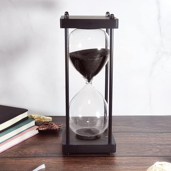 SAMLONG Large Hourglass Timer 60 Minute, Black Wooden Sandglass, Black