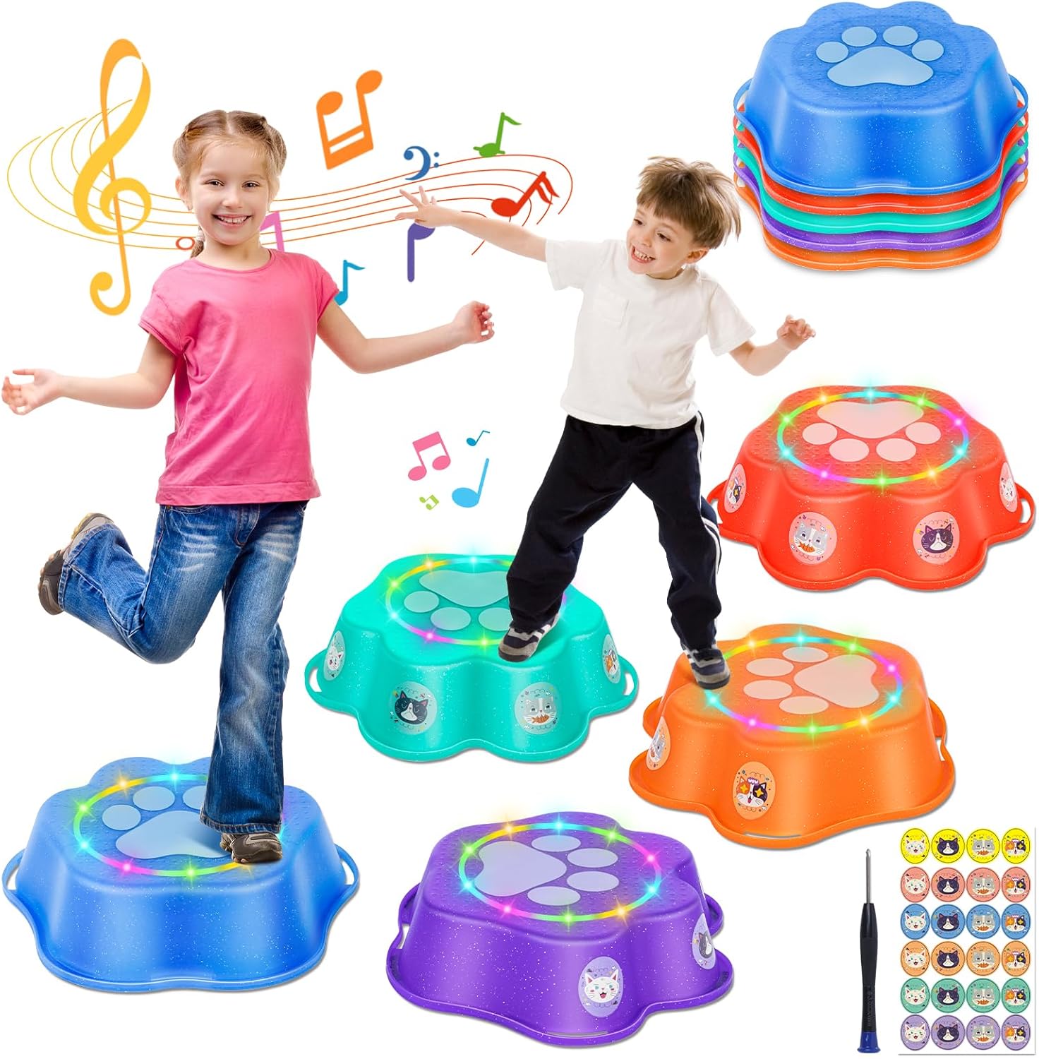 Treeroot 5Pcs Light up Stepping Stones for Kids, Non-Slip Musical Stepping Stones for Kids