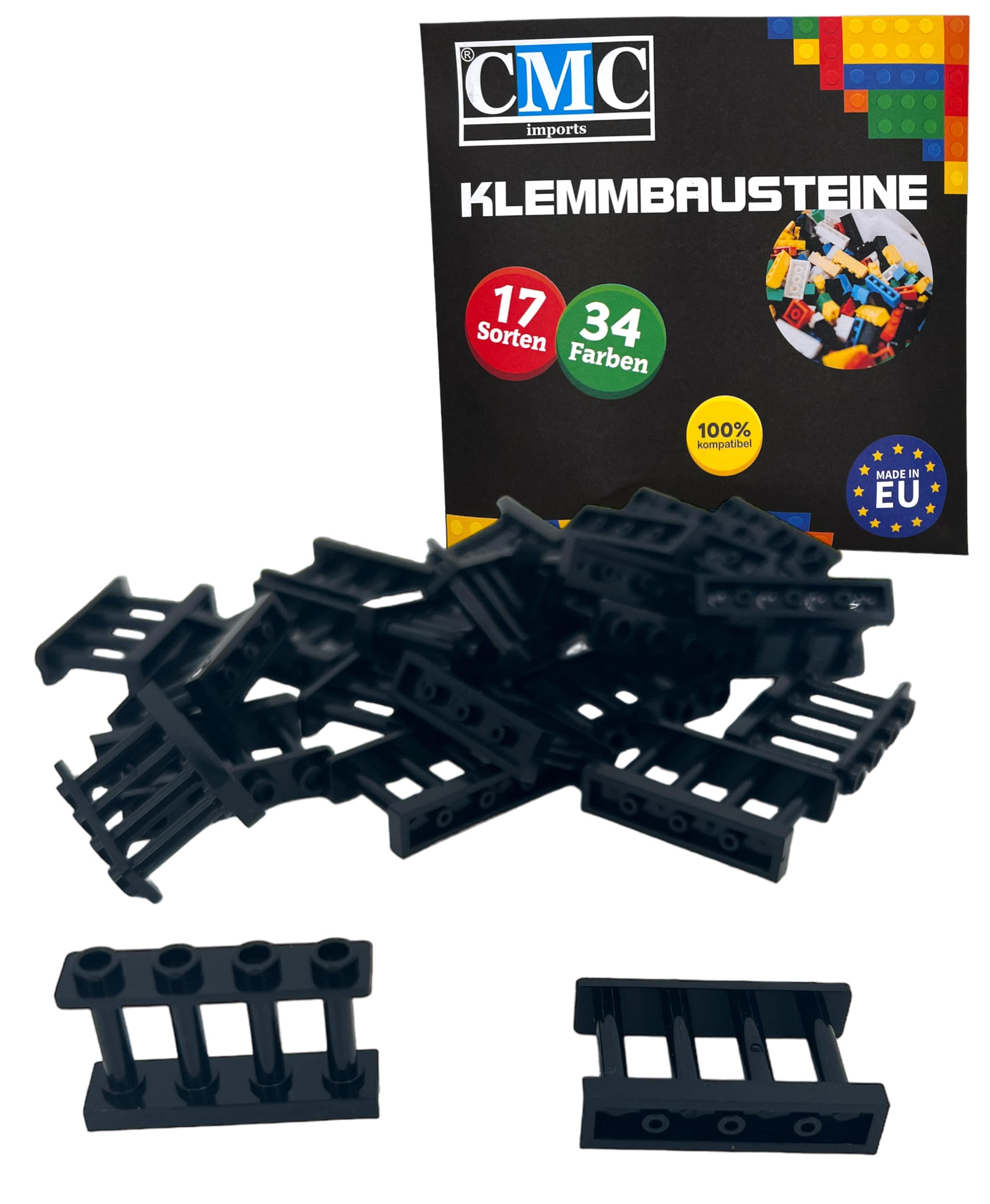 CMC imports10 x Railing / Fence 15332 Clamping Blocks to Choose From Building Blocks 1 x 4 x 2 Nubs Fence Panels Compatible Items (650 - Black)