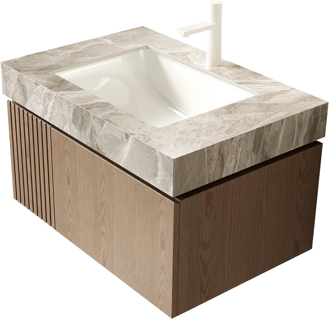 Montary 30"X19" Thickened Sintered Stone Bathroom Countertop with Undermount Ceramic Basin and One Standard Pre-drilled Hole, Artificial Marble Vanity Top Sink for Bathroom, Light Gray