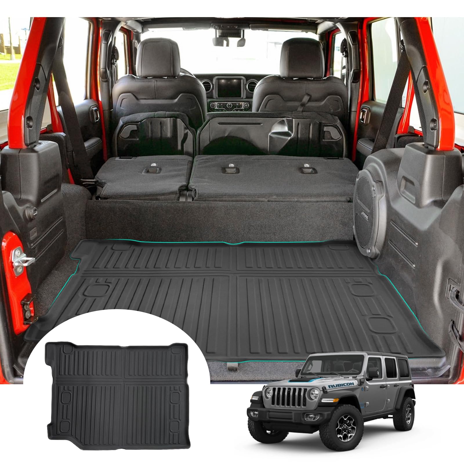 GAFAT J eep Wrangler JL 4XE Plug-in Hybrid 2021-2024 2025 Alfombrilla para Maletero, Fácil de Plegar, Wrangler 4xe TPE Alfombrilla Todas Las Condiciones Climáticas, Original Escaneo 3D, Borde Alto